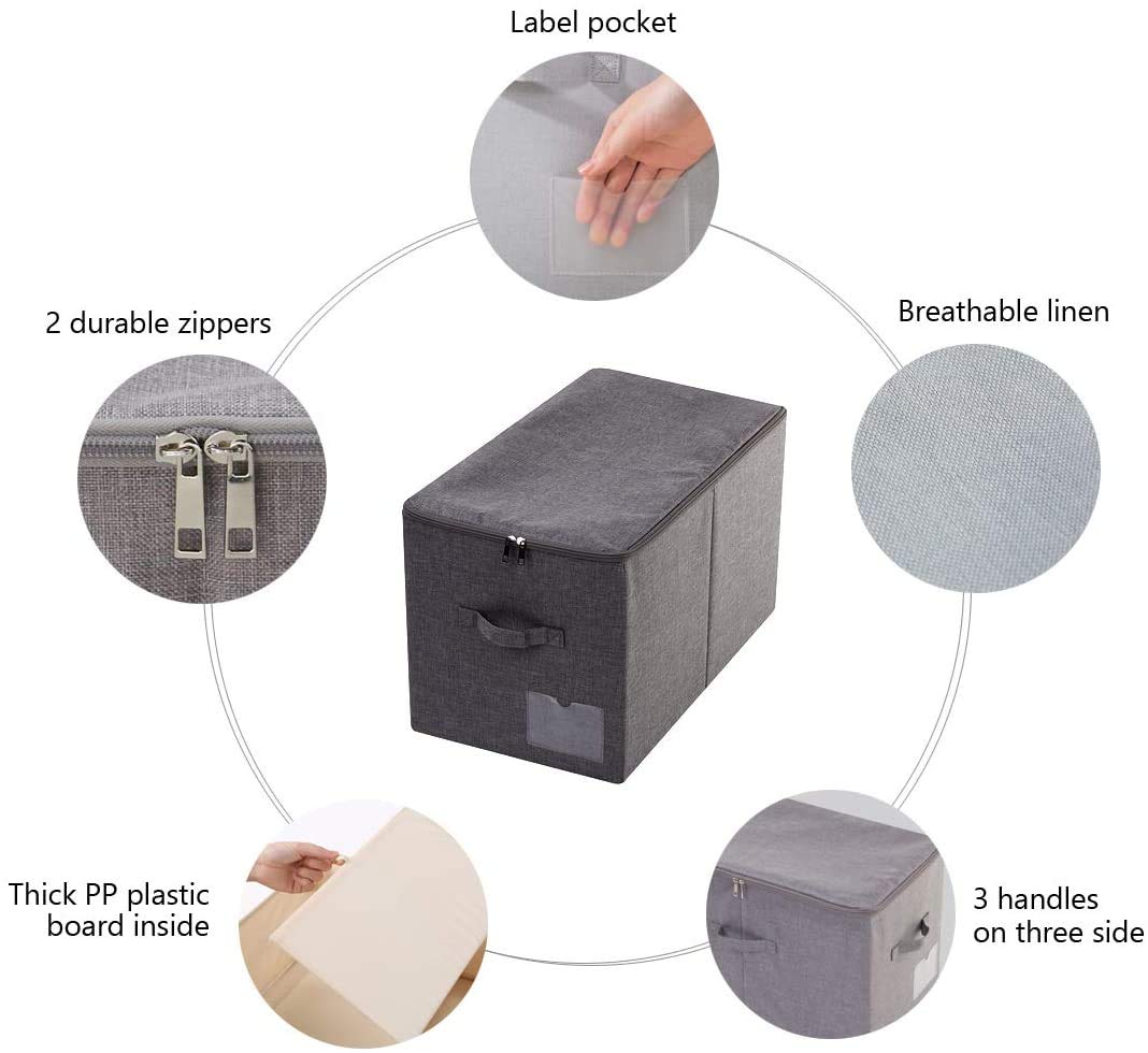 Pack Of 2, Folding Clothing Wardrobe Storage Bins With Dust Proof Lid, Large Size Storage Baskets For Bedroom Closet, Wardrobe O