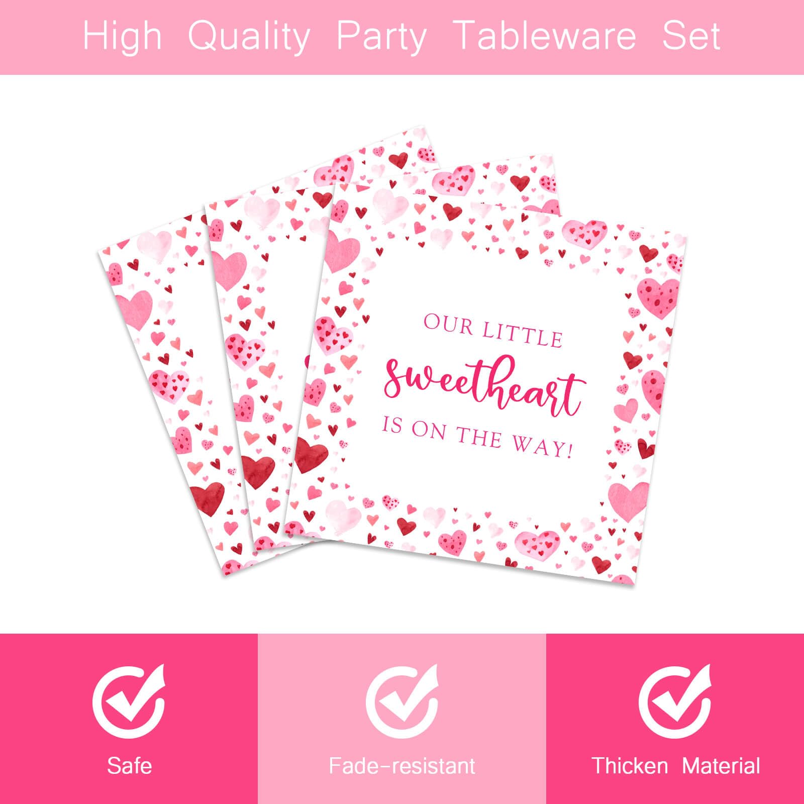 96Pcs A Little Sweetheart Is On The Way Party Decorations Valentine Baby Shower Plates Napkins Forks Dinnerware Set For 24 Guest
