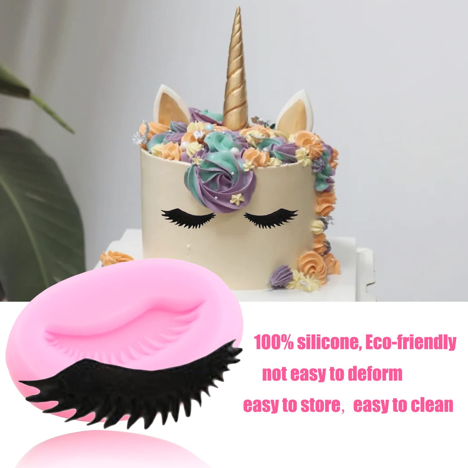 Mujiang Unicorn Silicone Mold Unicorn Horn Ears Eyelash Rose Daisy Flower Fondant Molds For Cake Decorating Cupcake Topper Choco