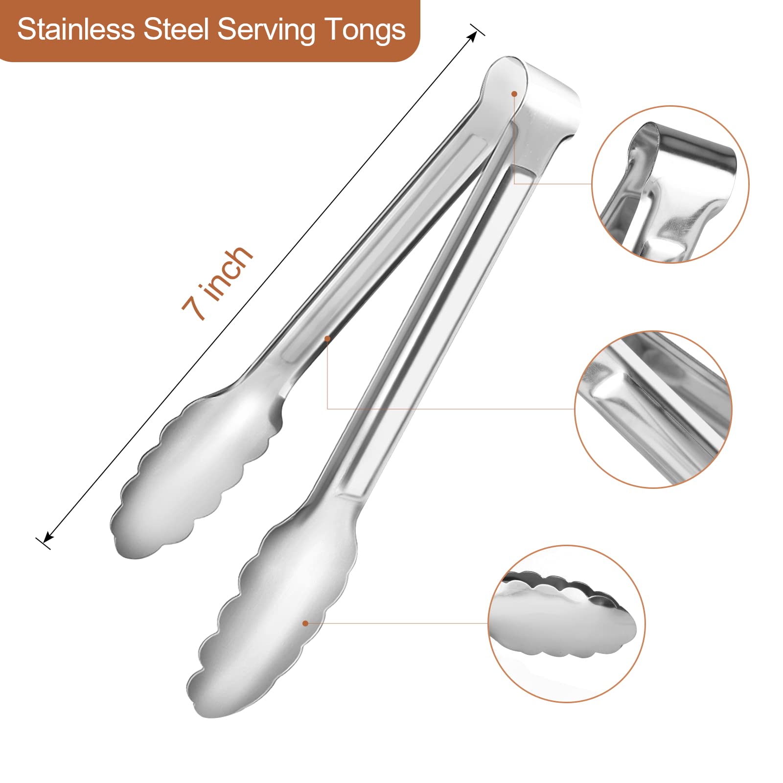 6 Pack Serving Tongs Kitchen Tongs, Buffet Tongs, Stainless Steel Food Tong Serving Tong, Small Tongs