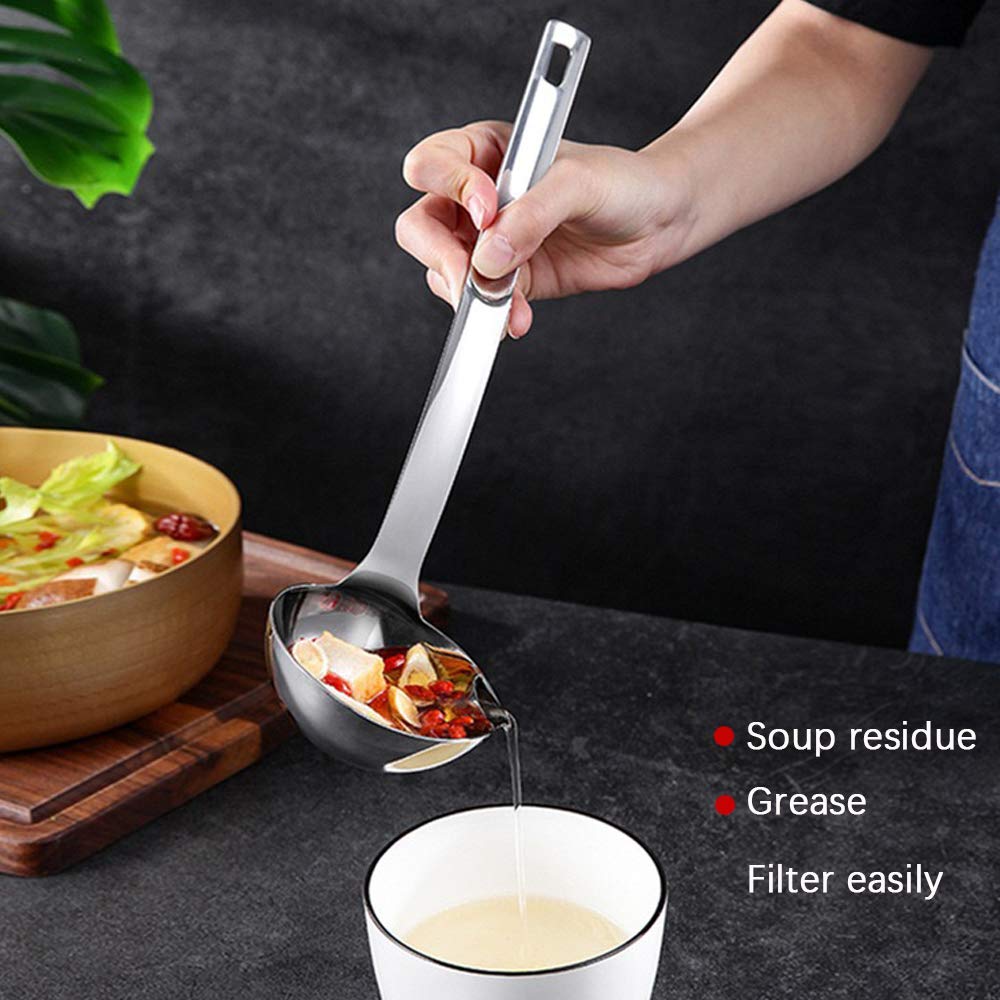 Hvanam Stainless Steel Oil Separator Soup Ladle Gravy Food Fat Separator Skimmer Spoon Grease Strainer Separater Hot Pot Oil Fil