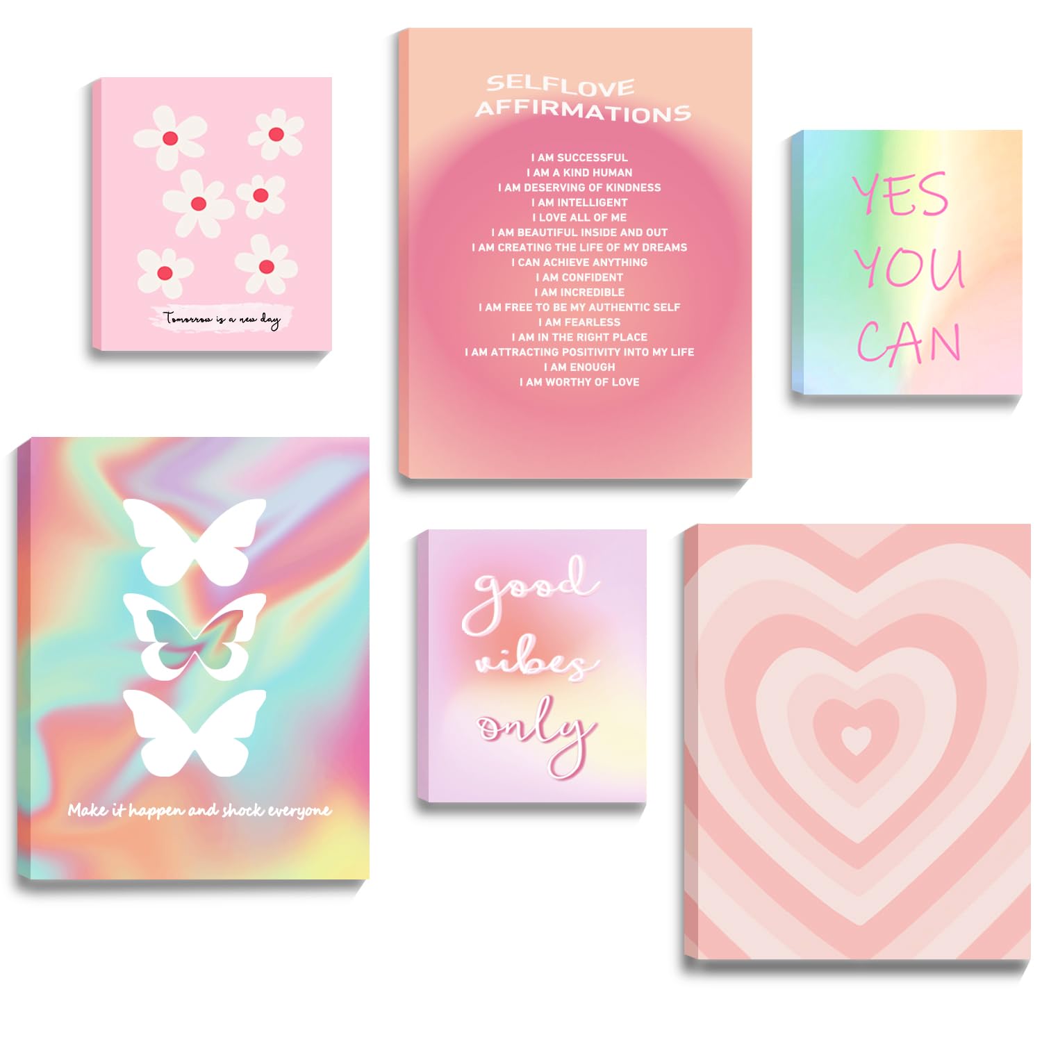 Inspirational Wall Art Affirmation Aesthetic Decor For Bedroom, Framed Canvas Wall Art For Girls, Office Wall Art For Women, Pin