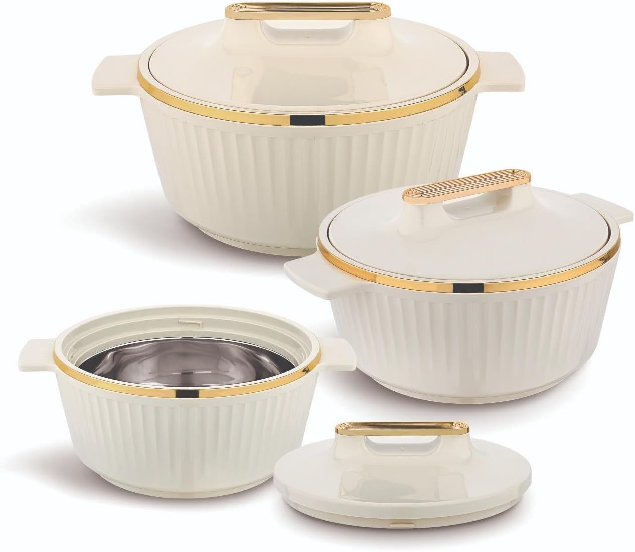 T TABAKH Fancy 2500ml+3500ml+5000ml Insulated Casserole Dish with Lid 3pc Set Hot Pot Food Warmer/Cooler  Thermal Soup, Salad S