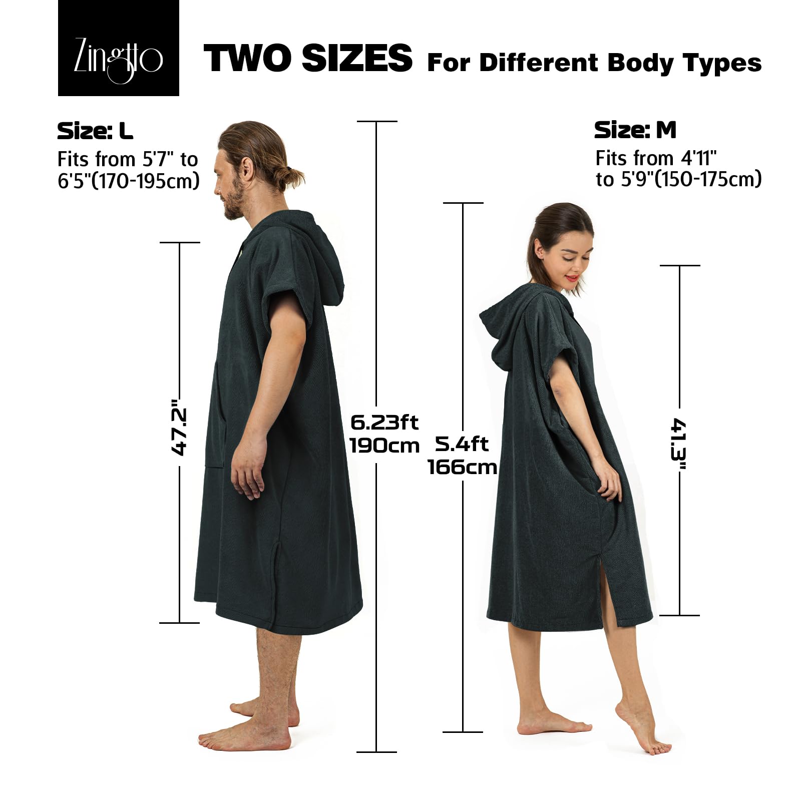 Zingtto Surf Poncho Changing Robe Extra Large Thick Towel Poncho For Men Women With Hood Pocket For Beach Swimming, 41''X33'', B