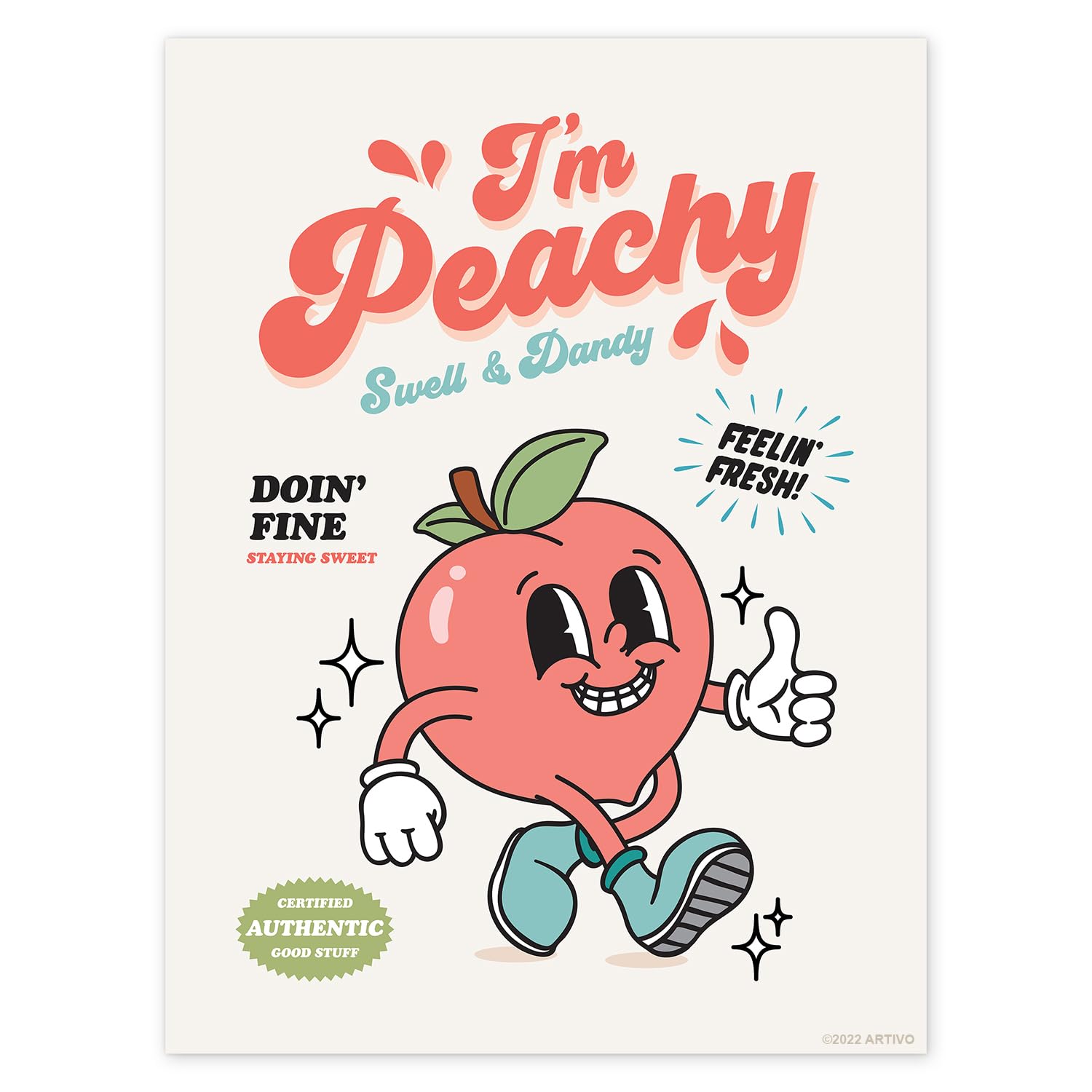Retro Wall Art I'M Peachy Character Poster 12X16In, Nostalgic Retro Poster, Cool Wall Art, Cute Room Decor