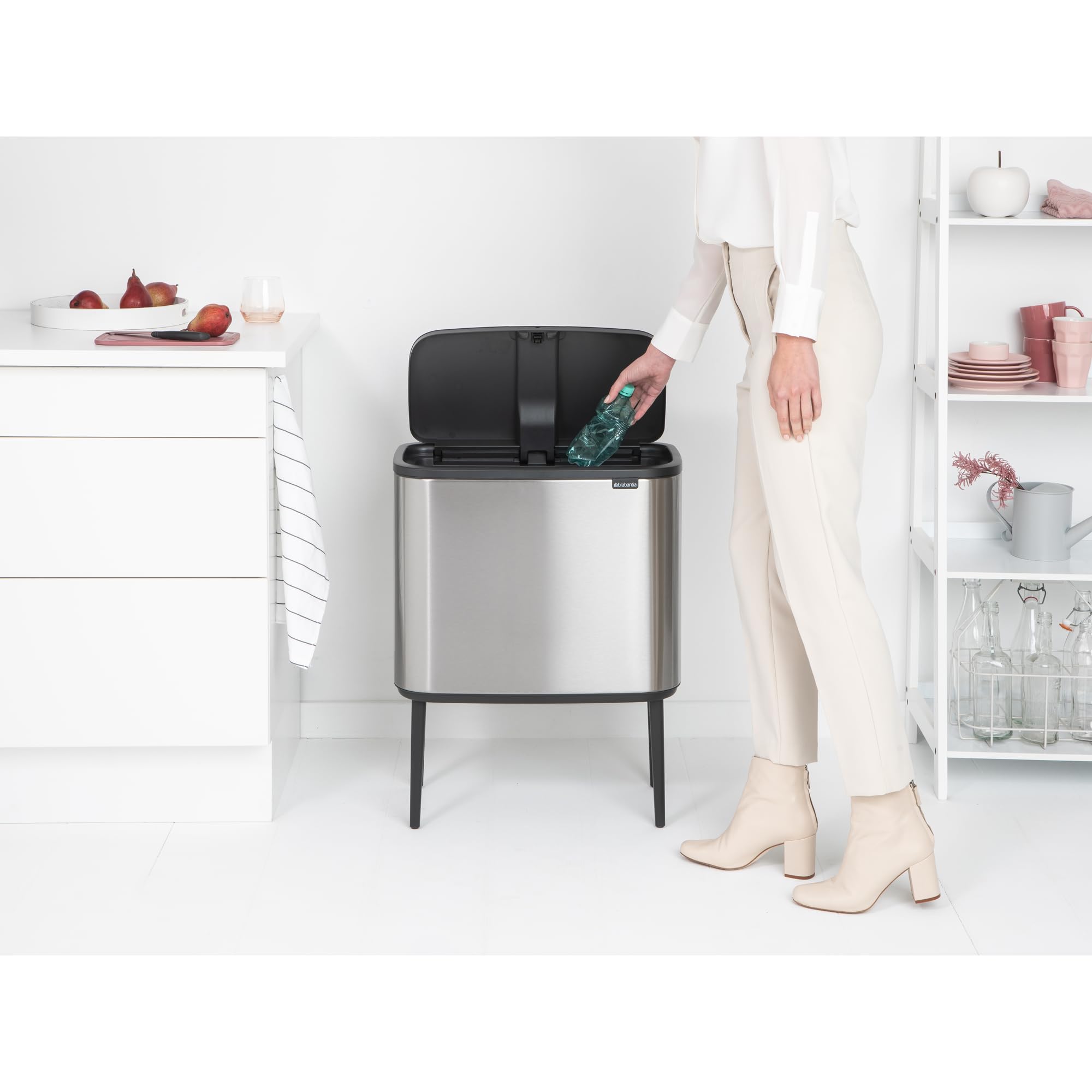Brabantia Bo Trash Can - 1 x 9.5 Gal Inner Bucket (Matt Steel FPP) Waste/Recycling Garbage Can  Removable Compartment