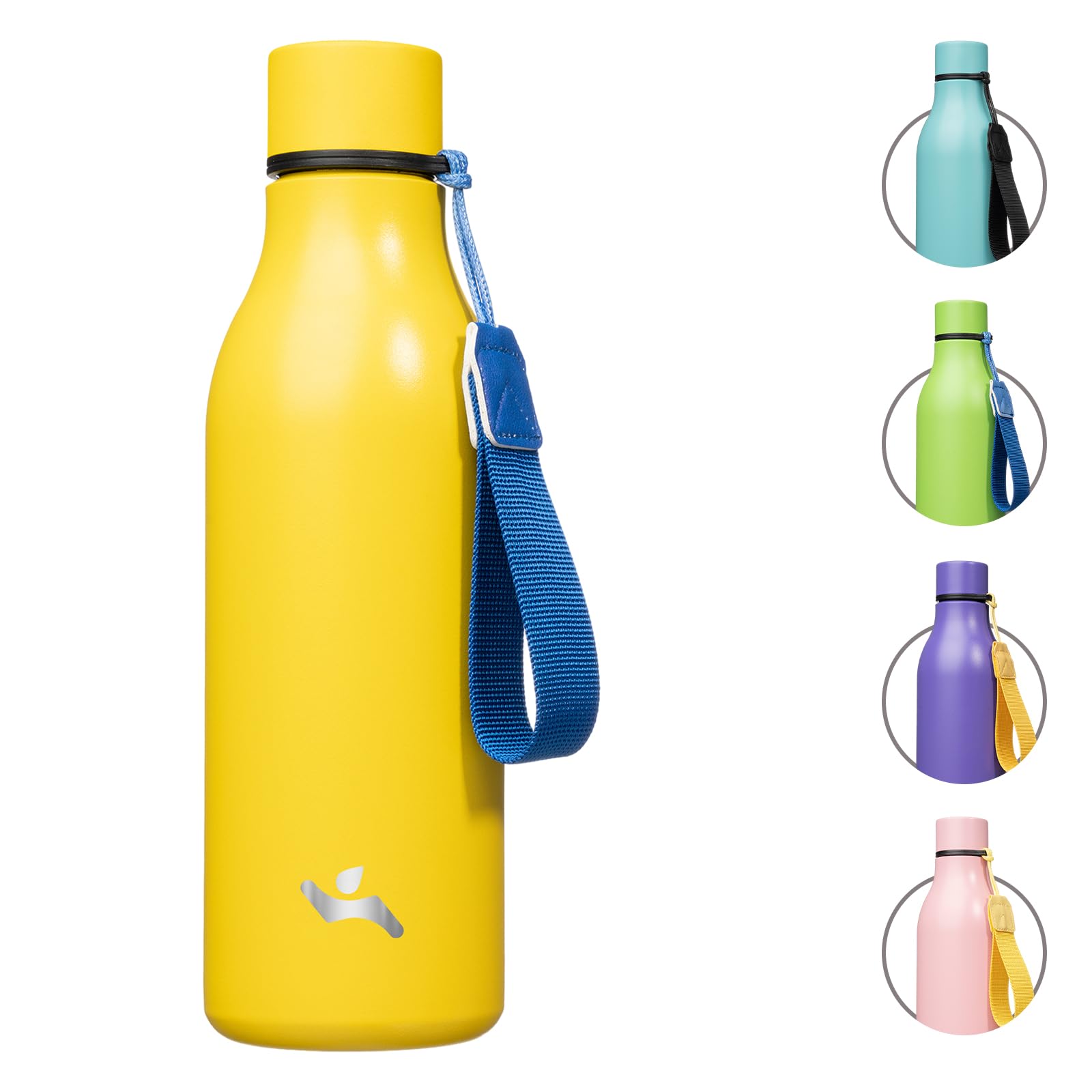 Konokyo Insulated Water Bottle with Strap,18 oz Double Wall Stainless Steel Vacuum Bottles Metal Water Flask,Yellow