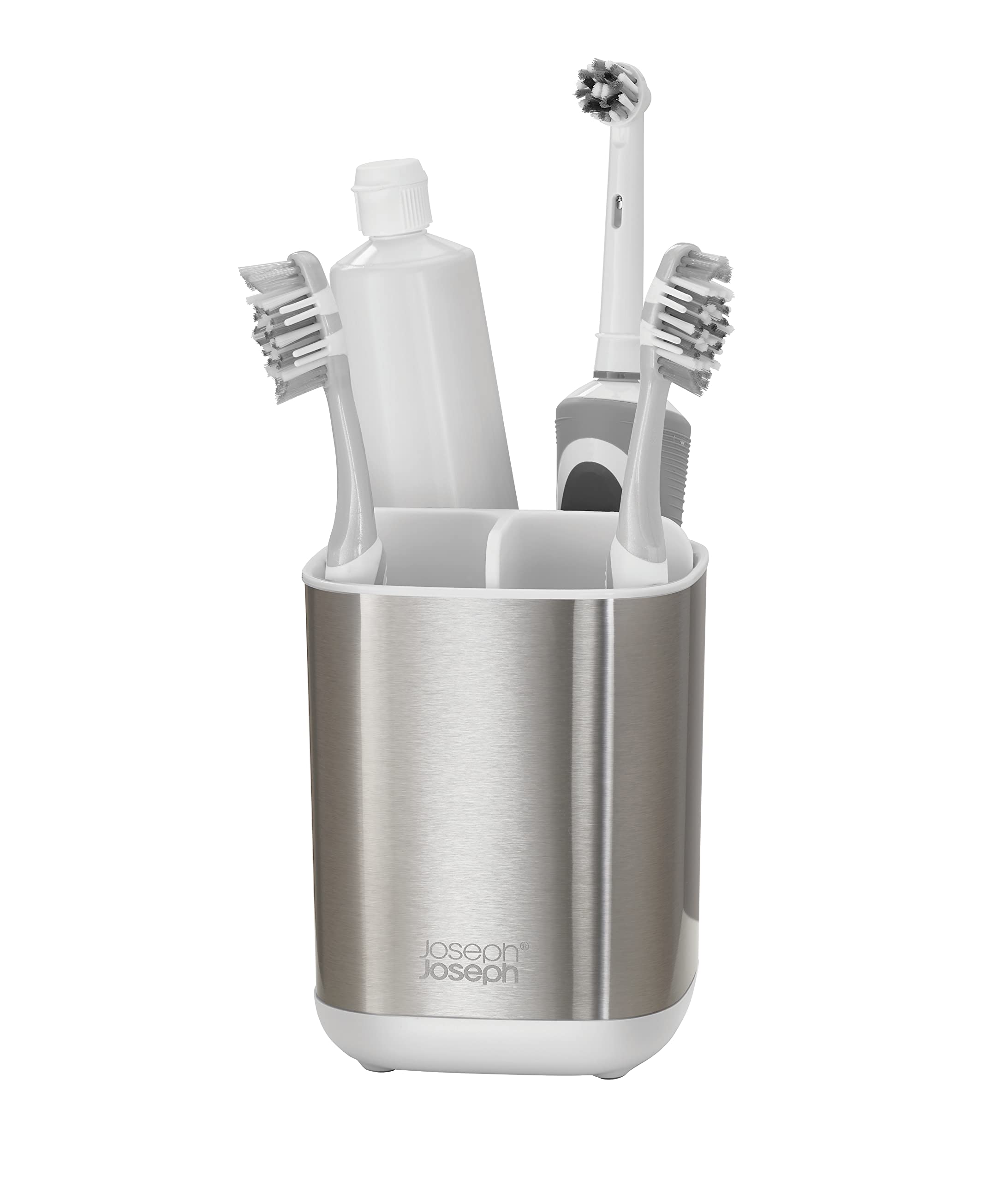 Joseph Joseph Easystore Stainless-Steel Toothbrush Holder Bathroom Storage Organizer Caddy, Small