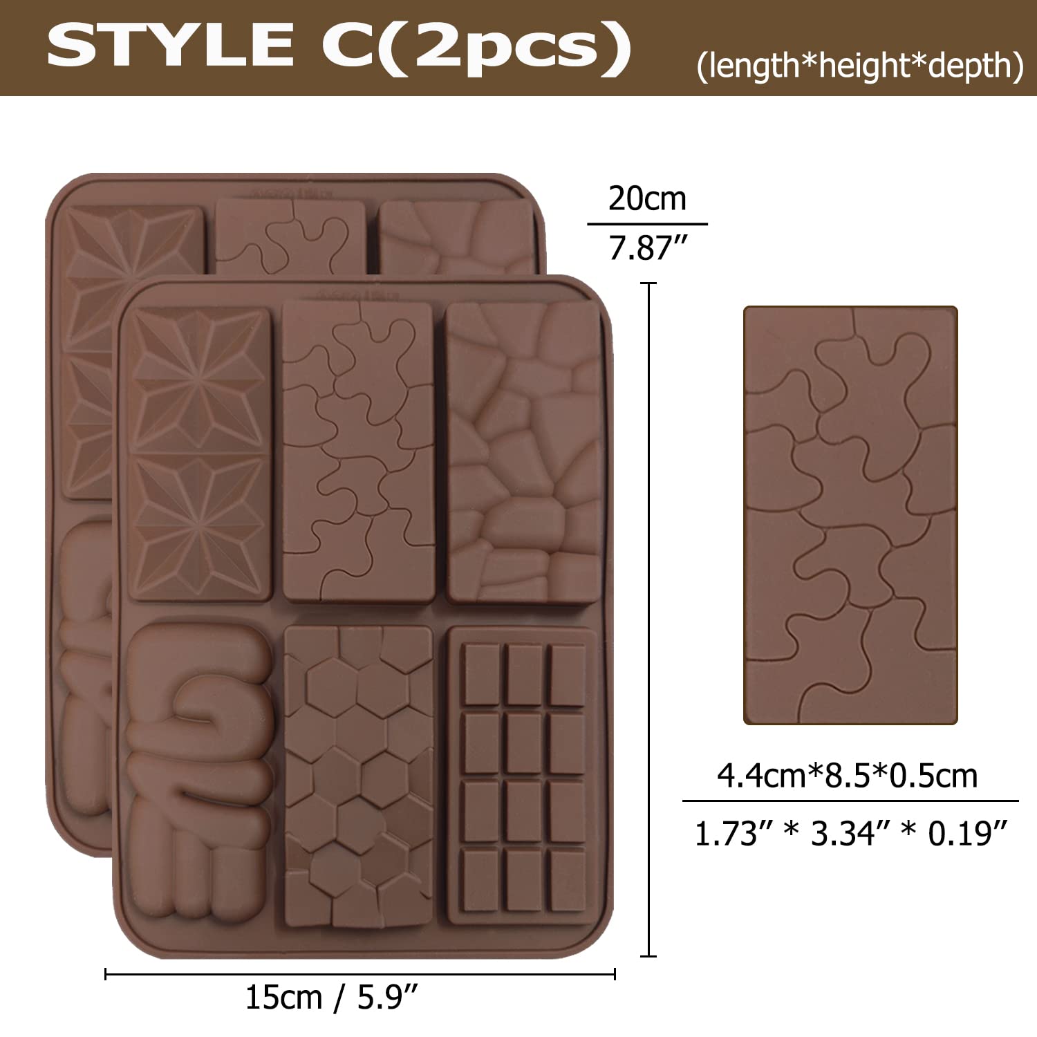 6 Pcs Break-Apart Chocolate Mold, Veinardyl Silicone Waffle Molds Protein And Energy Bar Molds For Fondant Candy Wax Melt