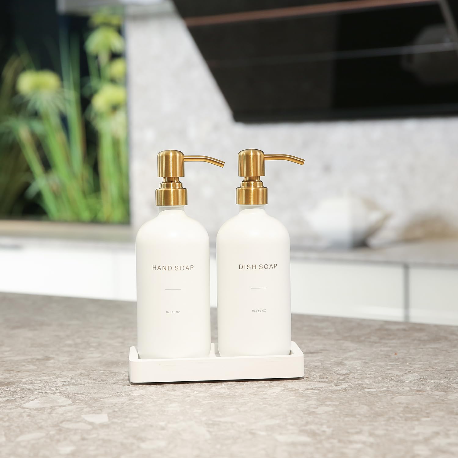 Prus Waso Gold Soap Dispenser Set, Glass Soap Dispenser With Gold Stainless Steel Pump, Perfect For Modern Kitchen Counter Decor