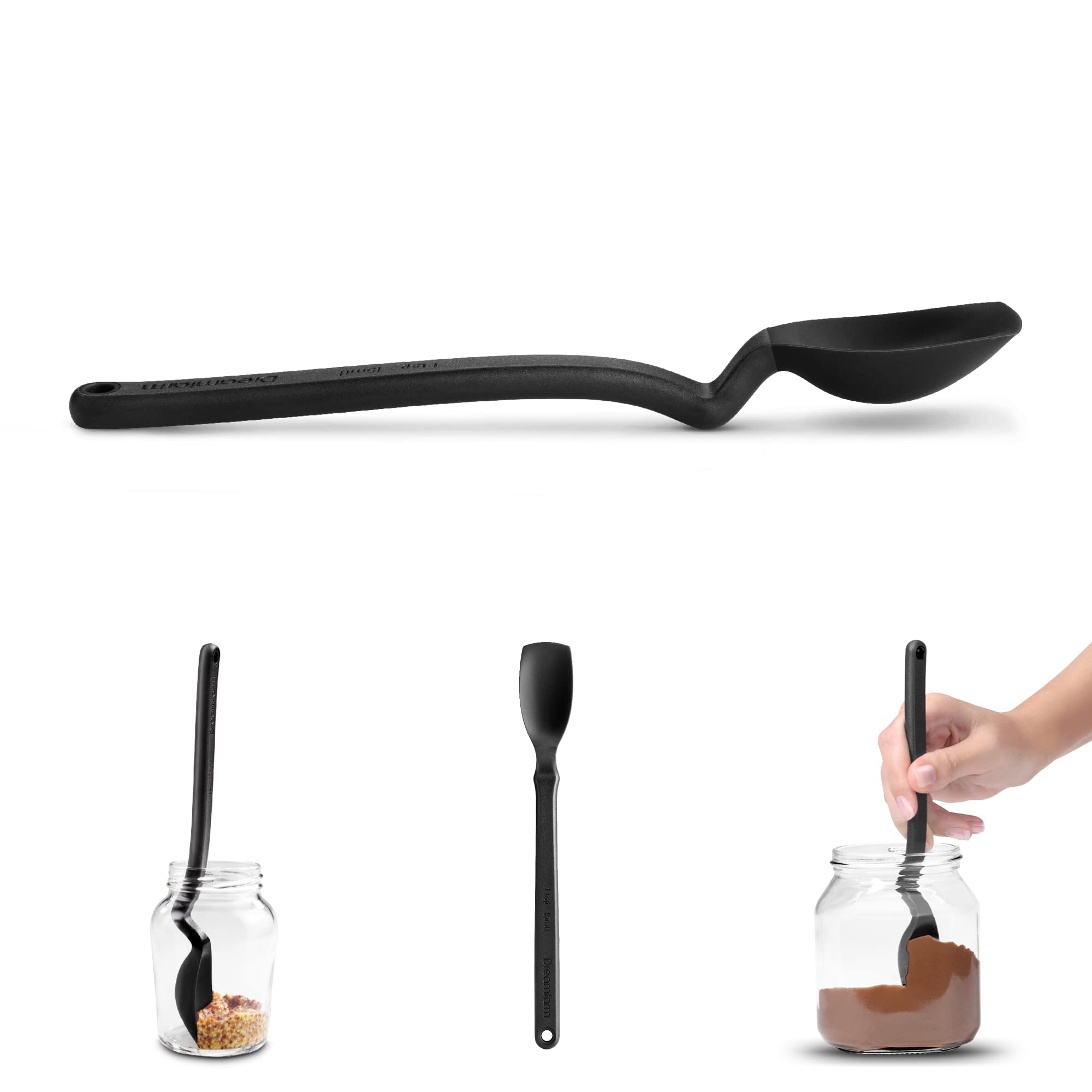 Dreamfarm Mini Supoon  Non-Stick Silicone Sit Up Scraping  Cooking Spoon With Measuring Lines  Black