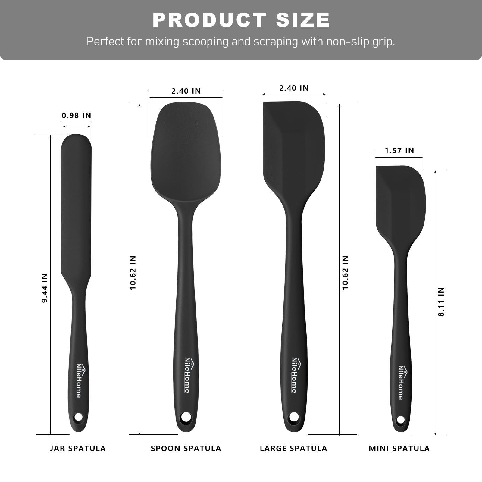 Nilehome Silicone Spatula Set, Rubber Spatula High Heat-Resistant Premium Bpa-Free One Piece Seamless Design Cooking Spatulas Ut