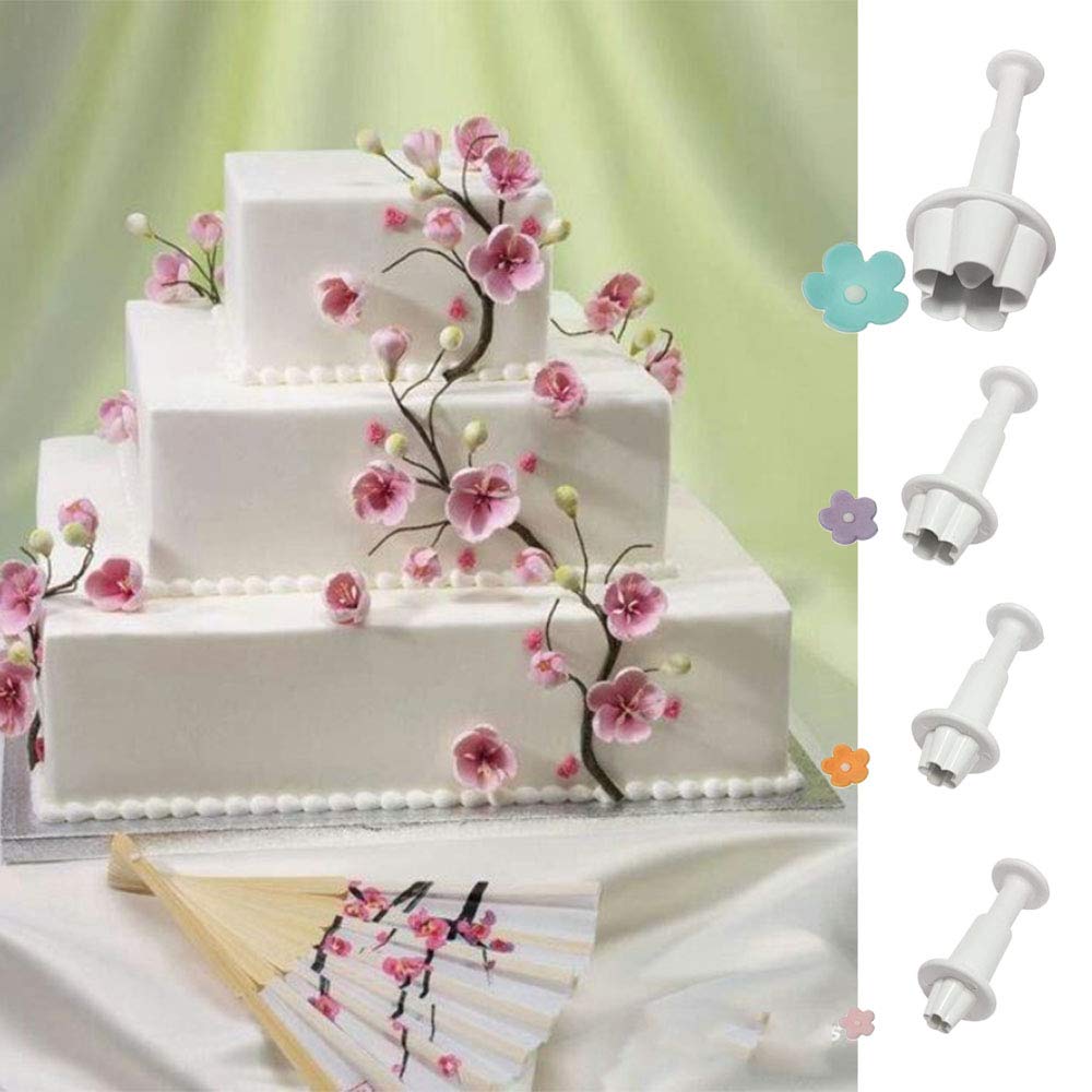 Four-C 4Pc Flower Plunger Cutter Fondant Supplies Cutting Set For Cupcake Decorating
