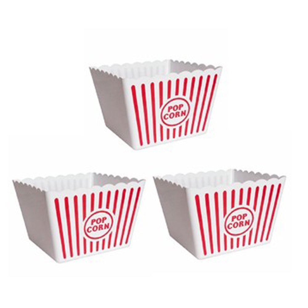 Novelty Place Plastic Popcorn Bowl, Red & White Striped Classic Popcorn Containers For Movie Night - 8 '' Square X 7 '' Deep (1