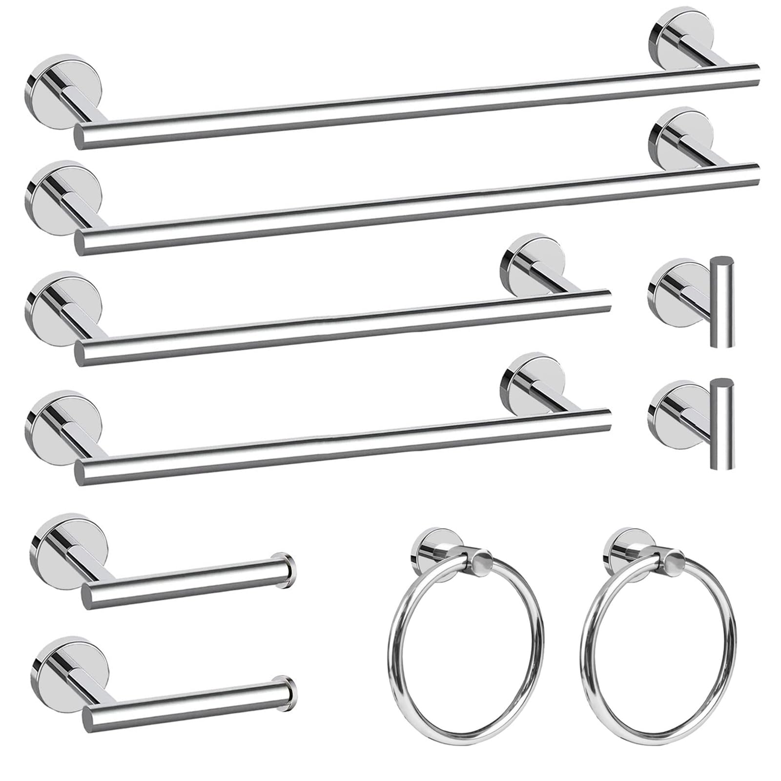 Cilee 10 Piece Chrome Bathroom Hardware Set, 24 Inch Polished Chrome Towel Bar Towel Ring Toilet Paper Holder Robe Towel Hook, S
