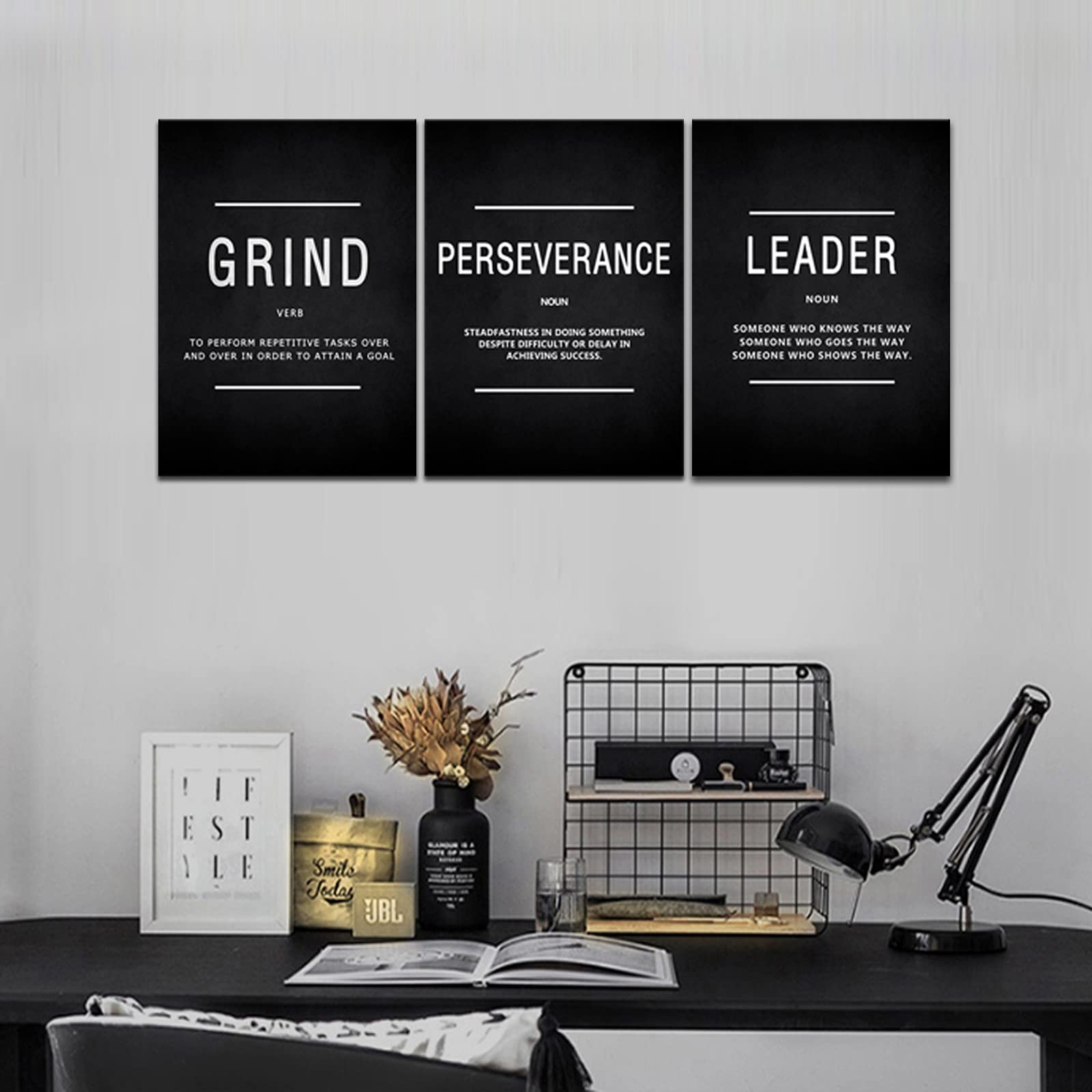 Kawahone Inspirational Grind Wall Art For Home Office Workplace, Perseverance Leader Canvas Quotes Motivate Success Positive Pos