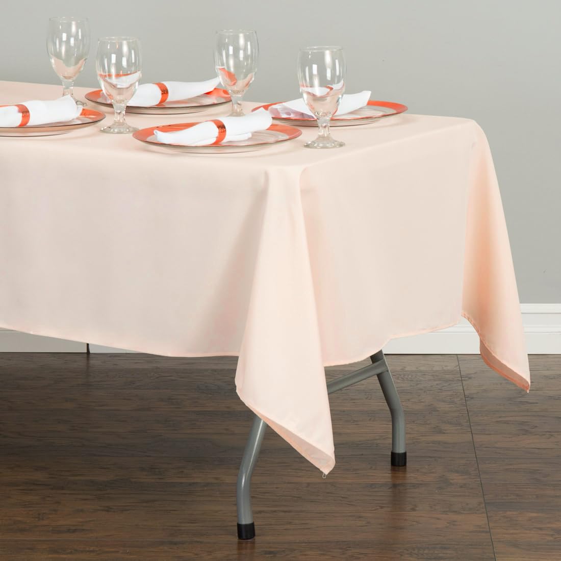 Ltc Linens 5 Pack Peach Rectangular Tablecloths 60 X 102 Inches For 6 Feet Rectangle Banquet Tables With Half-Drop - Stain And W