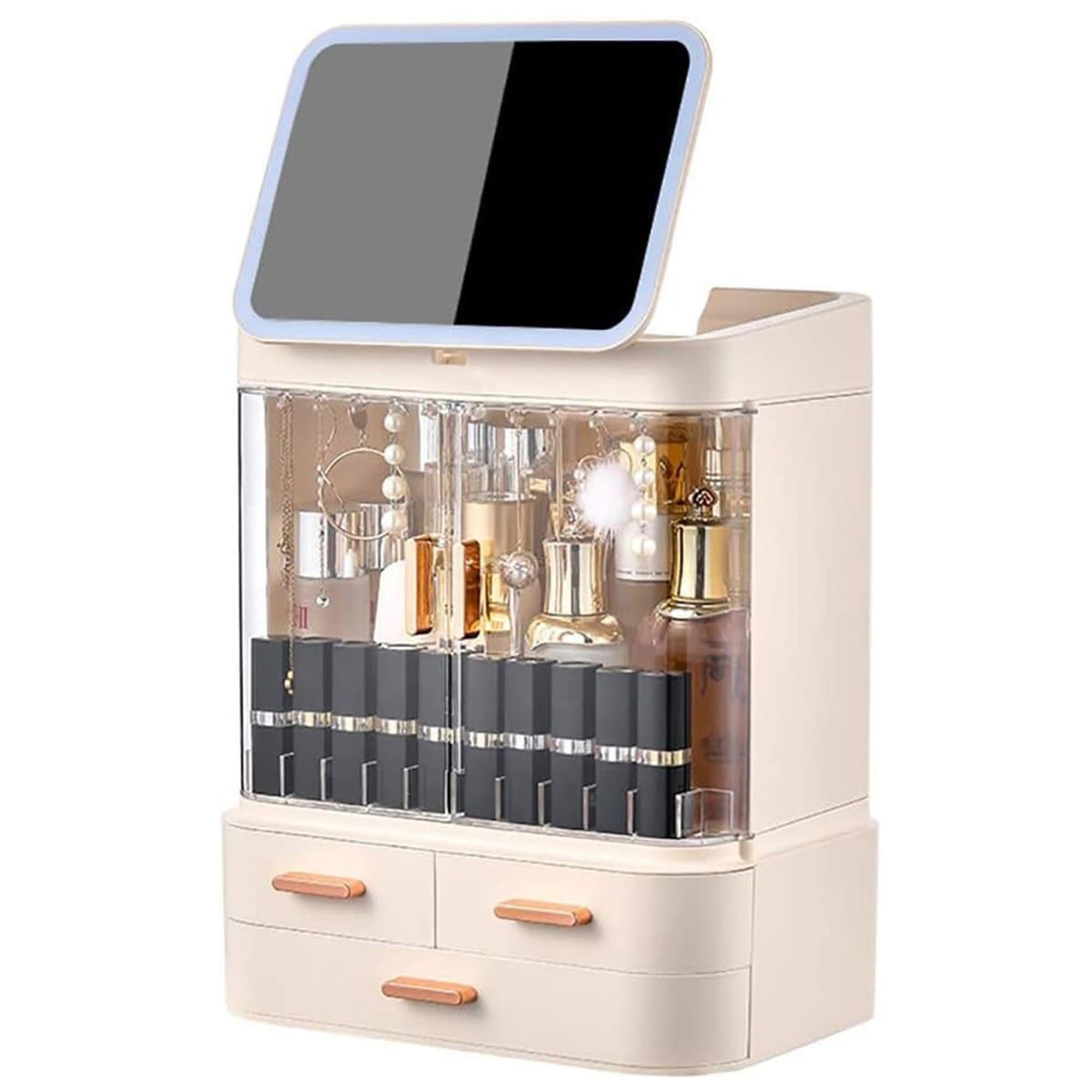 Siby Acrylic Makeup Organizer With Mirror | Large Capacity Dust And Waterproof Cosmetic Organizer With Drawers For Cosmetic Disp