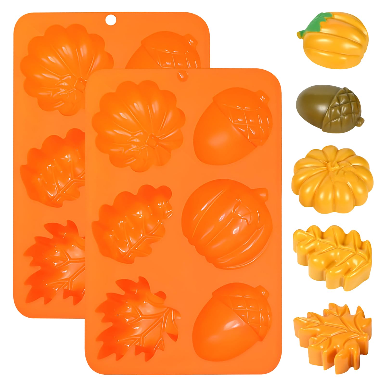 Fchil Fall Silicone Baking Molds Pumpkin Acorn Leaf Shapes Set of 2