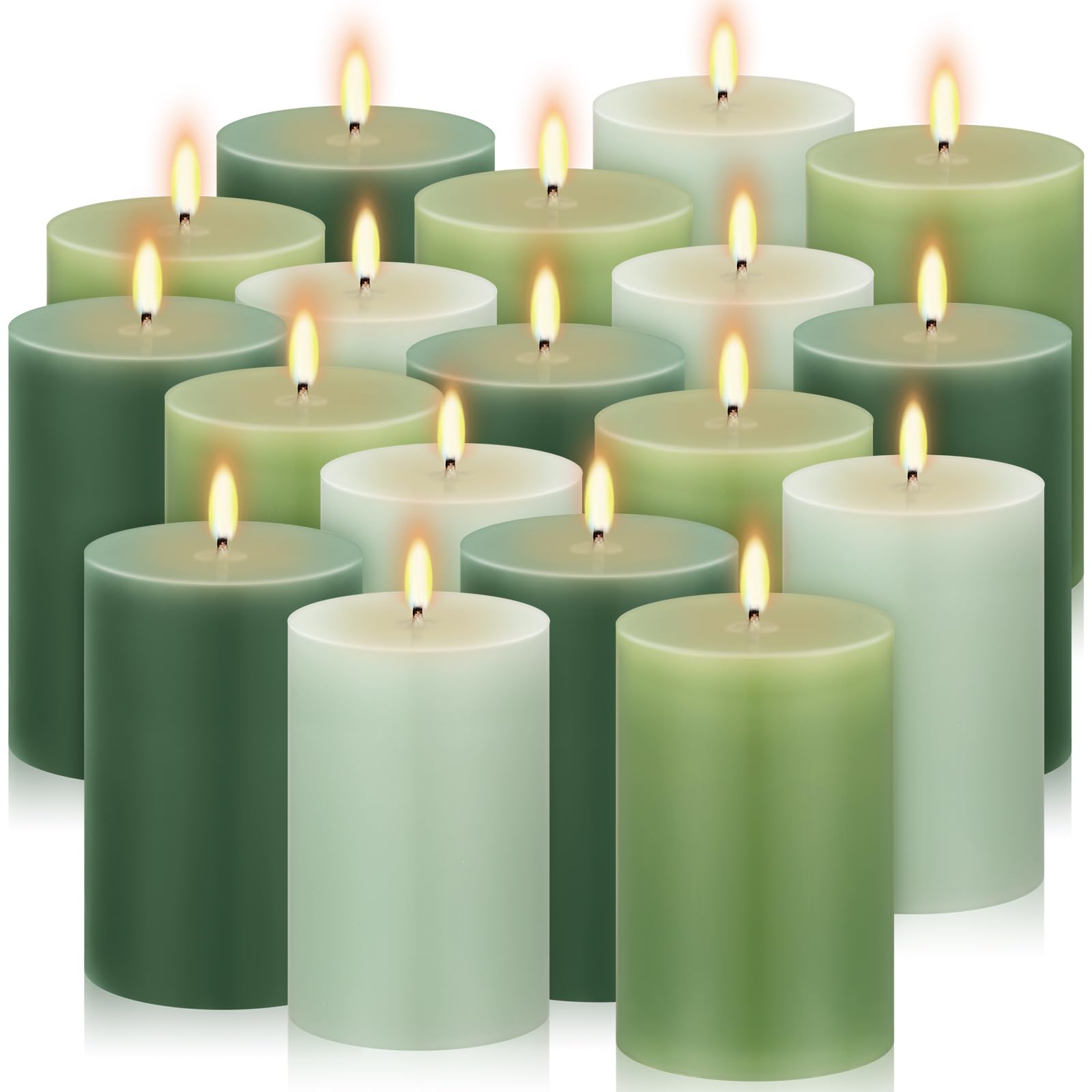 Conelist Set of 6 Gradient Green Small Pillar Candles 2 x 3 Inch Unscented Colored Votive Candles for Wedding Thanksgiving Adven