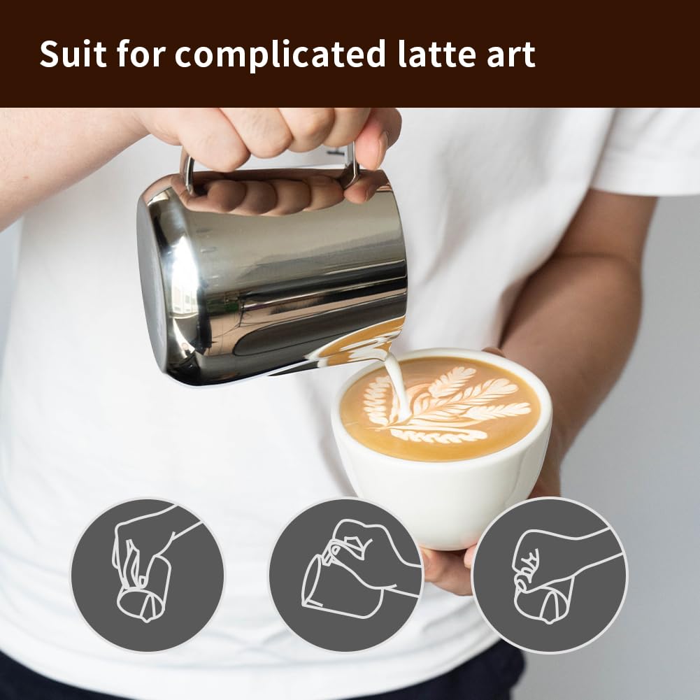 Watchget Milk Frothing Pitcher 500Ml/17Oz Stainless Steel Espresso Steaming Pitcher Milk Coffee Cappuccino Latte Art Barista Ste