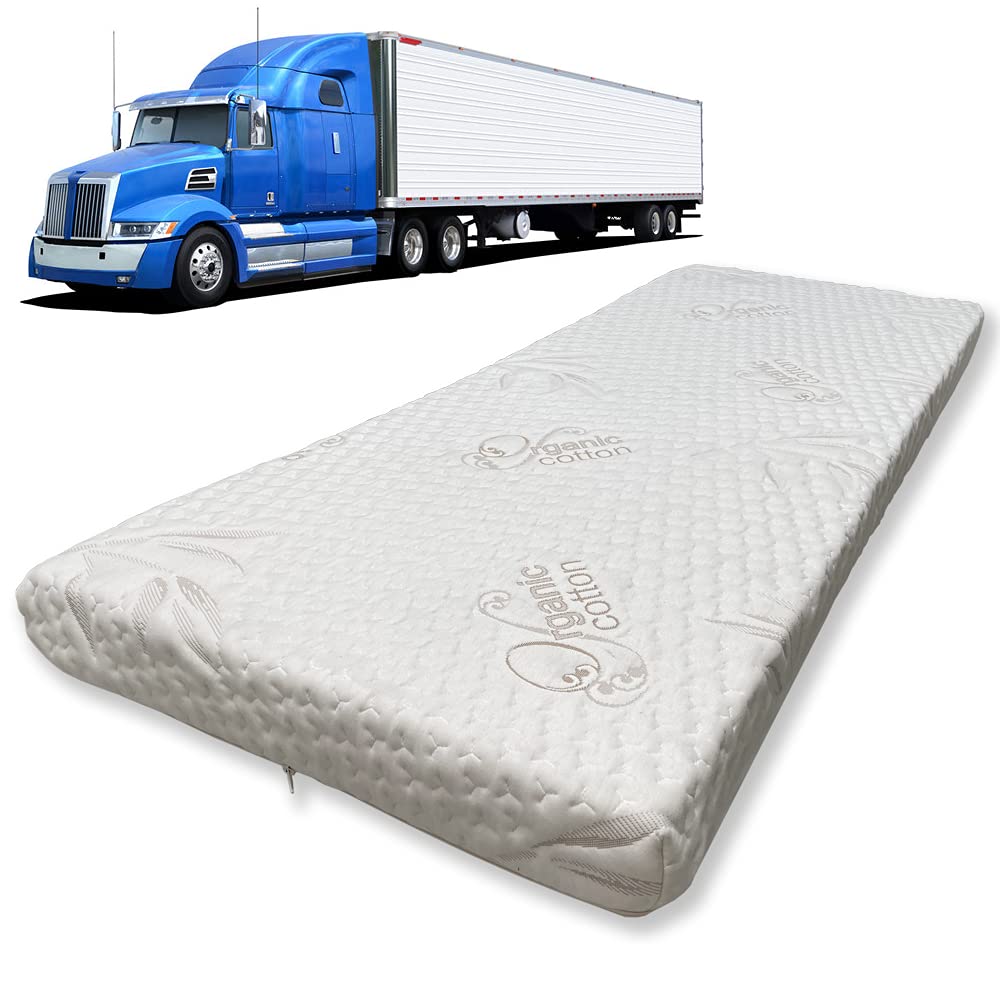Foamma 3'' X 42'' X 80'' Semi Truck High Density Foam Trucker Mattress, Washable Organic Cotton Cover, Heavy Duty And Durable, C