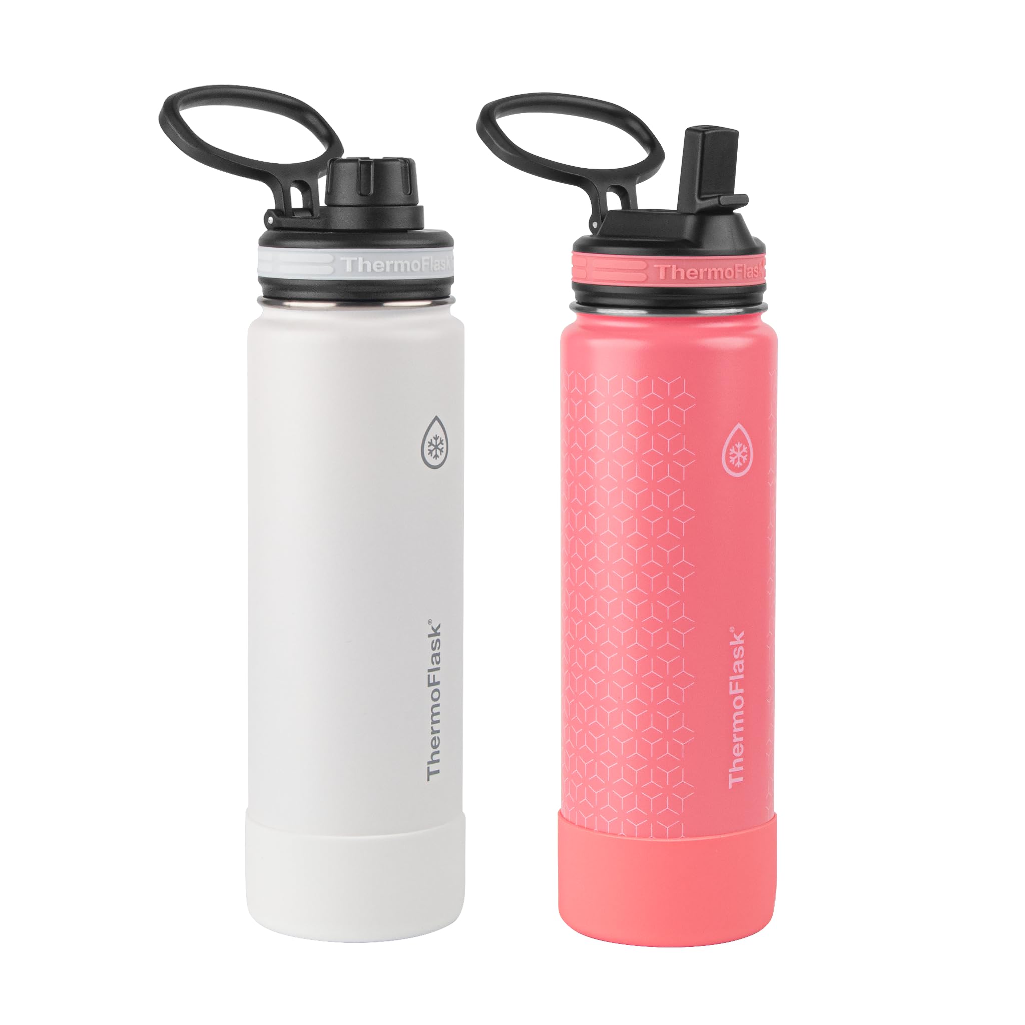 Thermoflask 24 Oz Double Wall Vacuum Insulated Stainless Steel 2-Pack Of Water Bottles, White/Coral
