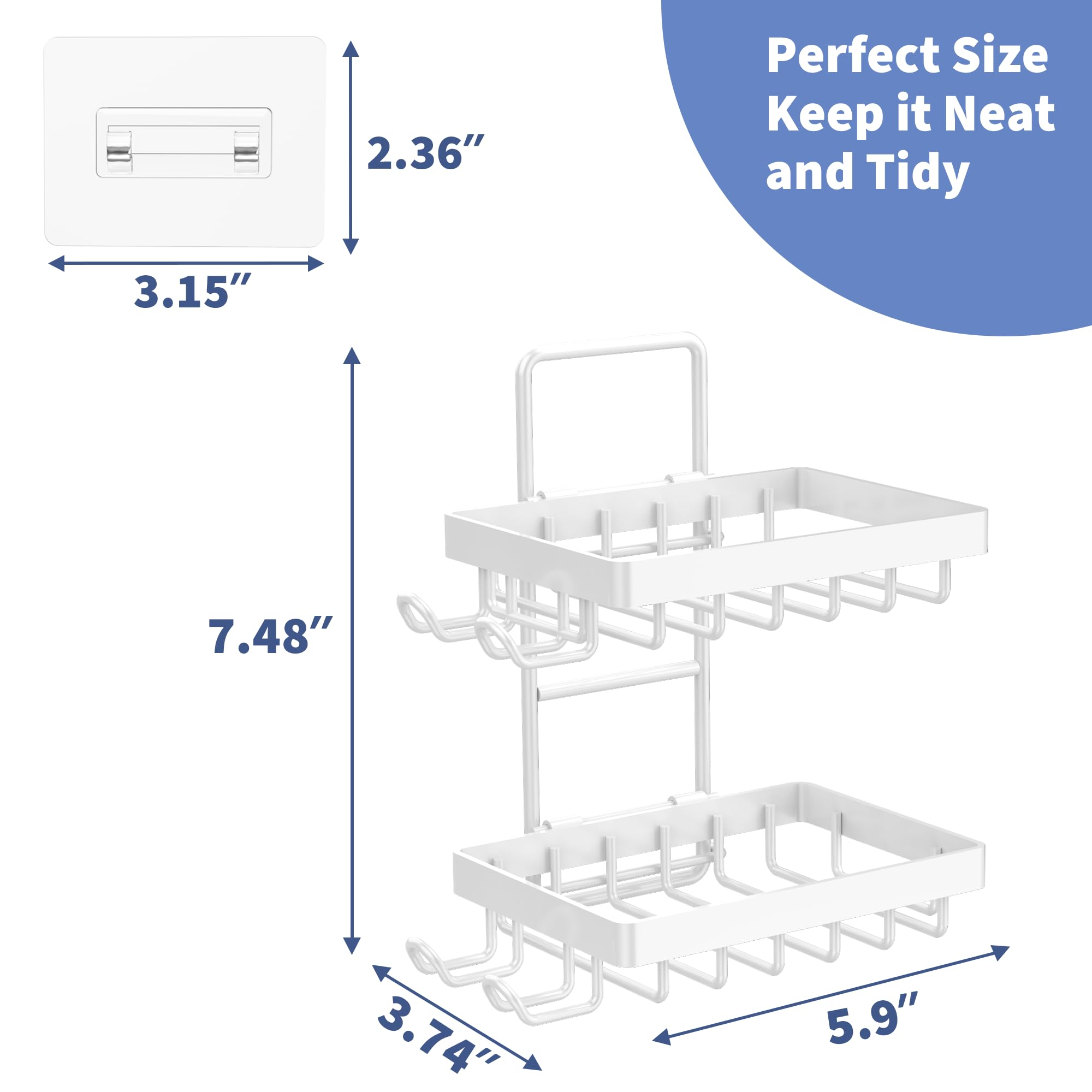 Moforoco White Double Soap Bar Holder For Shower, No Drilling, 304 Rustproof Stainless Steel, Wall Mounted Soap Holder With 4 Ho