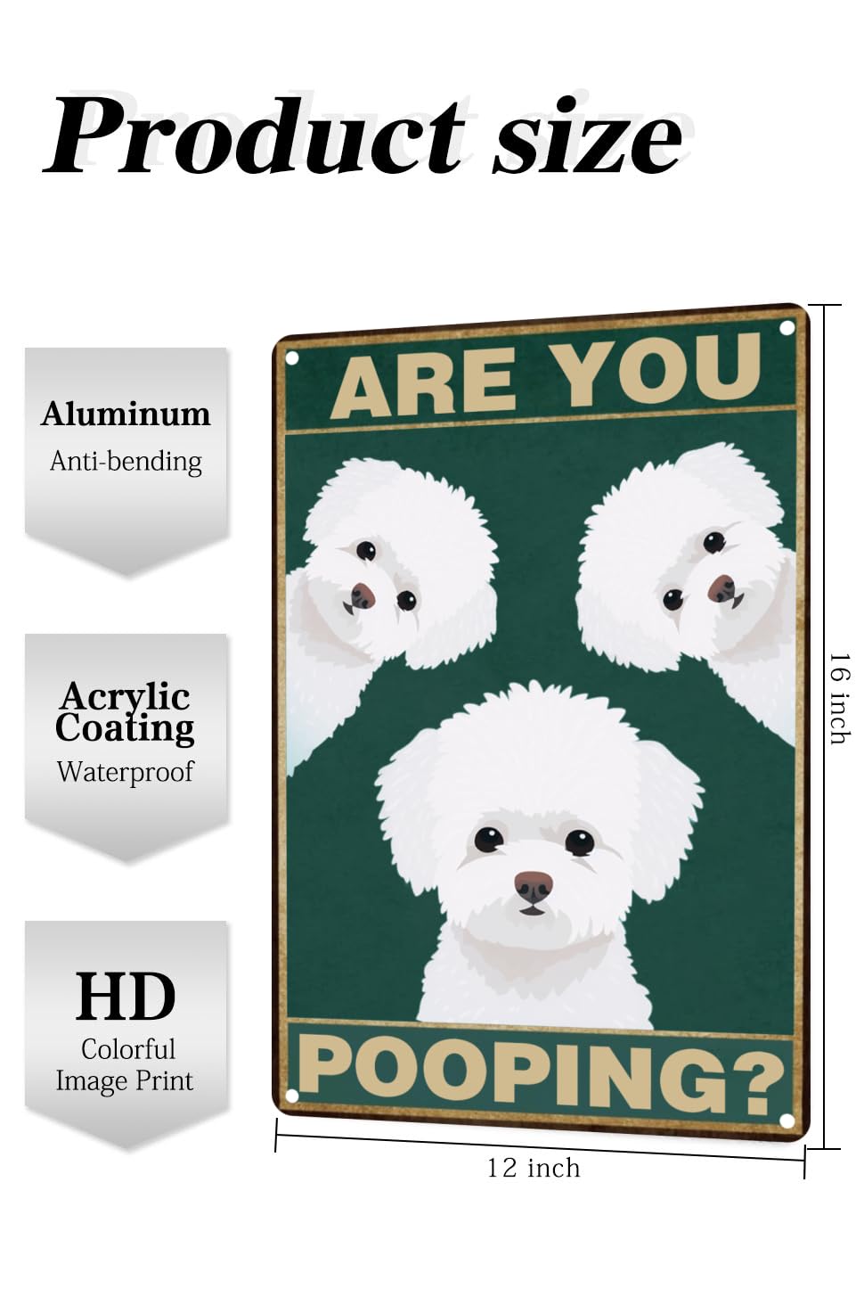 Toppacific Bichon Frise Dog 12X16 Inch Are You Pooping Sign Bathroom Decor- Dog Metal Poster Dog Lover Gift Art Funny Dogs Wall