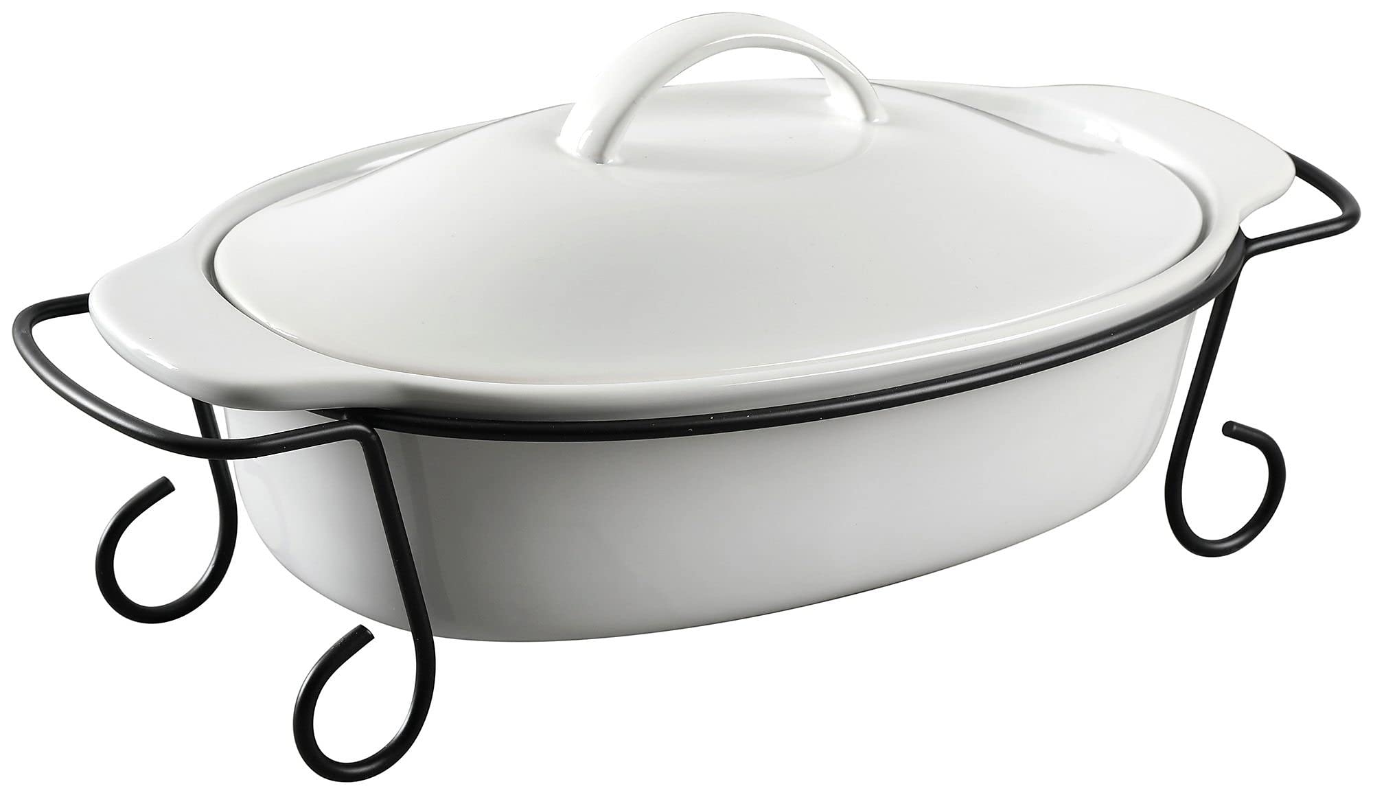 Gibson Elite Gracious Dining 2 Piece Oval Stoneware Bakeware With Lid And Metal Rack