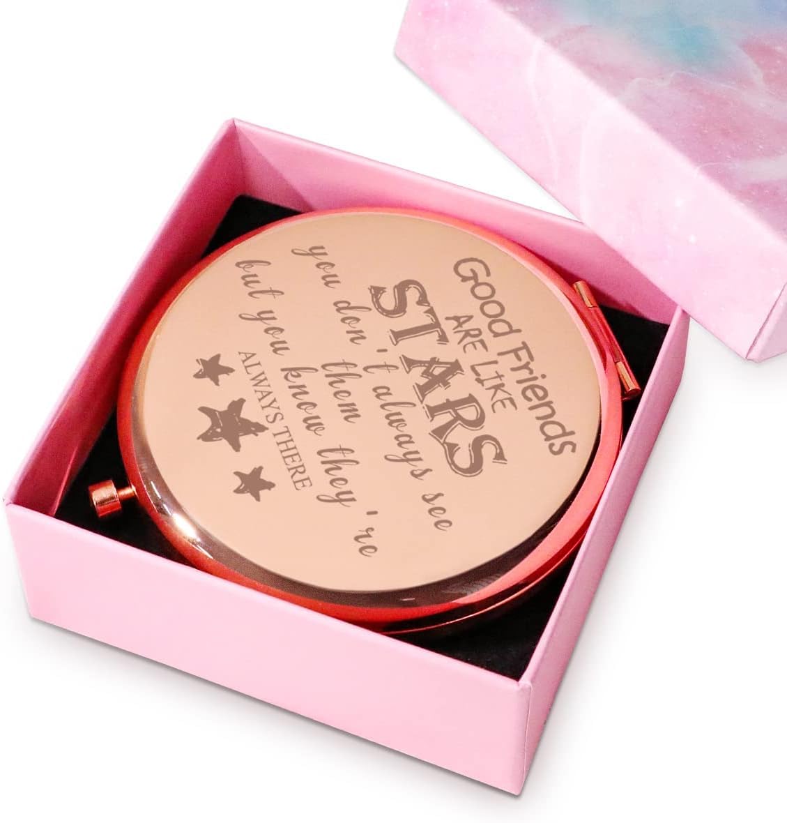 Friendship Gifts For Women Teen Girls, Basket Stuffers, Personalized Engraved Compact Mirrors, Unique Female Friends Presents Fo