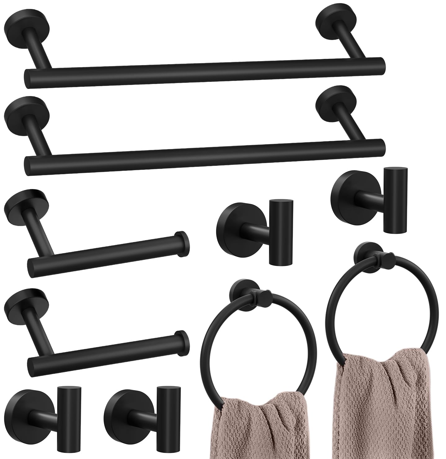 10-Pieces Matte Black Bathroom Accessories Set, Stainless Steel Bathroom Hardware Set, Bath Towel Bar Set, Towel Racks For Bathr