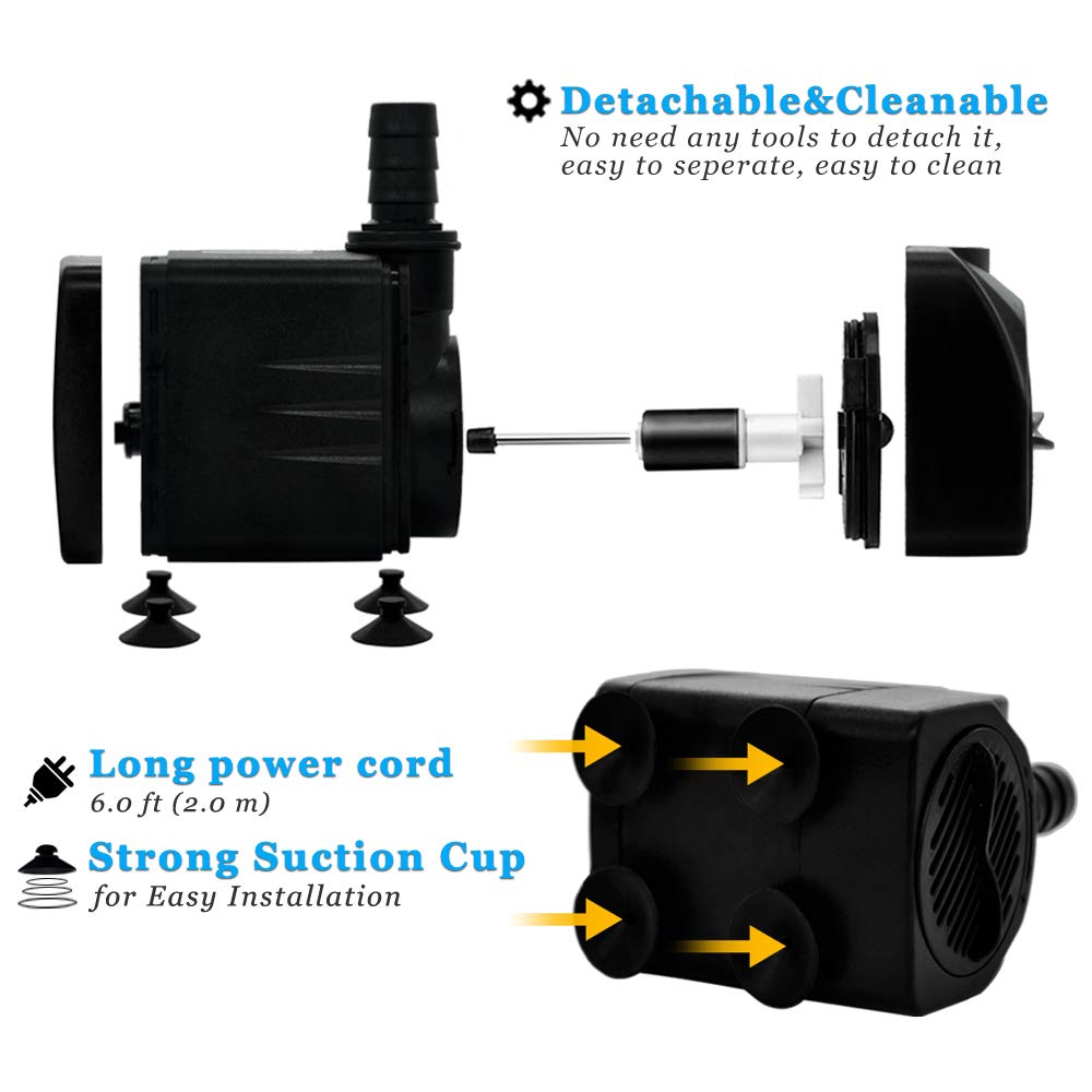 Pulaco 10W 160Gph Submersible Pump With 33 Ft Tubing For Aquariums, Fish Tank, Pond Fountain, Statuary, Hydroponics, Water Featu