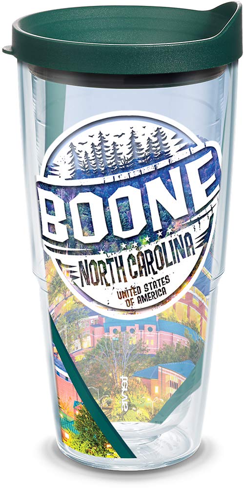 Tervis North Carolina-Boone Stamp Insulated Tumbler With Wrap And Hunter Green Lid, 24Oz, Clear