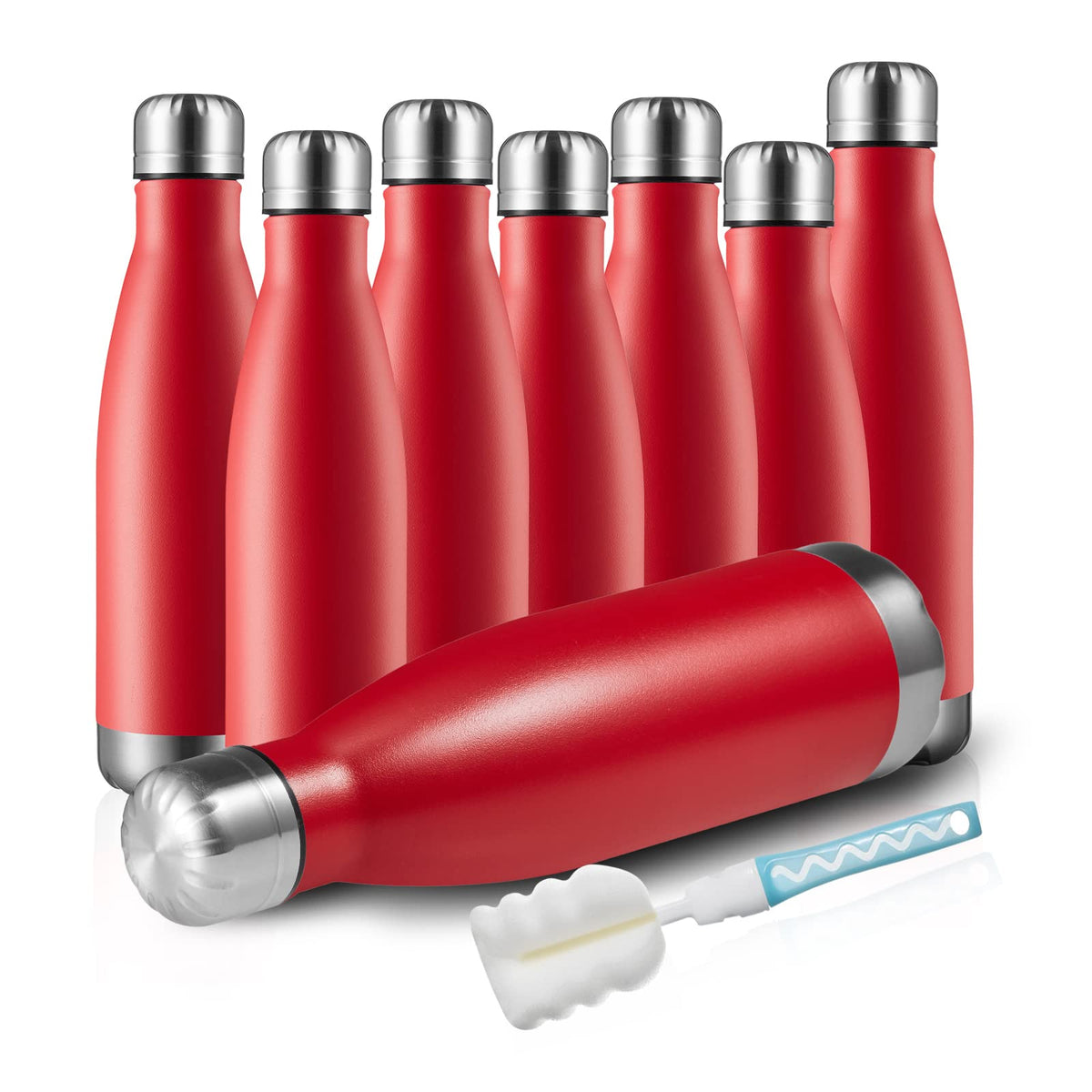 Meway 17Oz Sport Water Bottle 8 Pack Vacuum Insulated Stainless Steel Sport Water Bottle Leak-Proof Double Wall Cola Shape Water