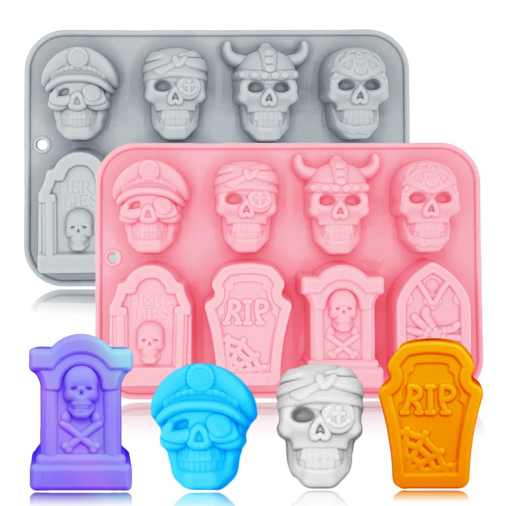 2 Pack Halloween Chocolate Molds 3D Skull And Tombstone Halloween Themed Baking Mould Tray Diy Baking Tool For Chocolate Cake De