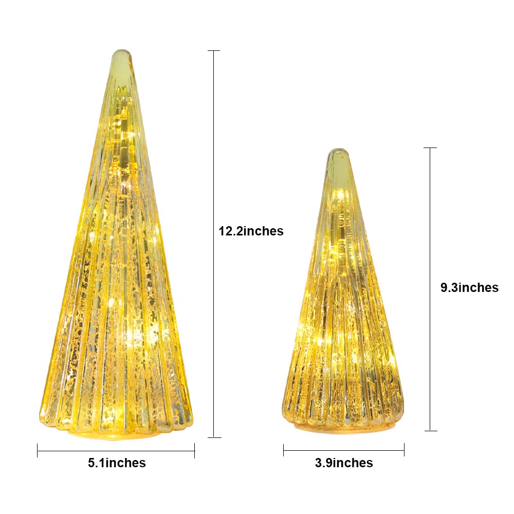 YEAHOME Christmas Decorations Indoor, Set of 2 Glass Christmas Trees with Lights for Home Decor, Christmas Table Decorations Xma