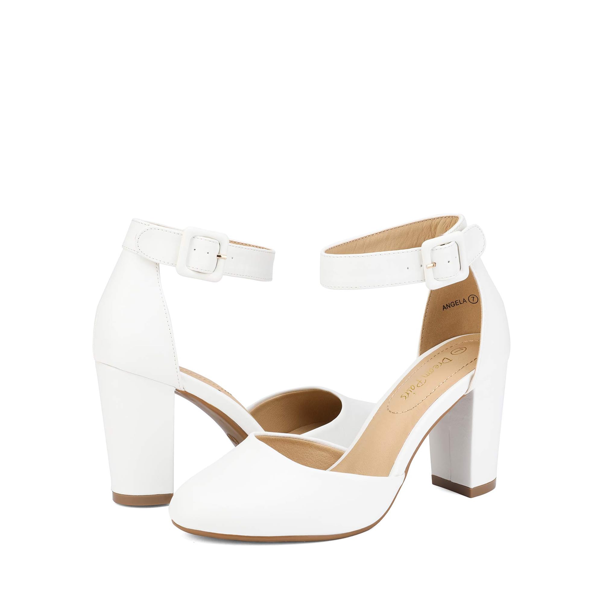 Dream Pairs Womens White Pu High Heel Closed Toe Chunky Wedding Pumps Shoes 75M Us Angela