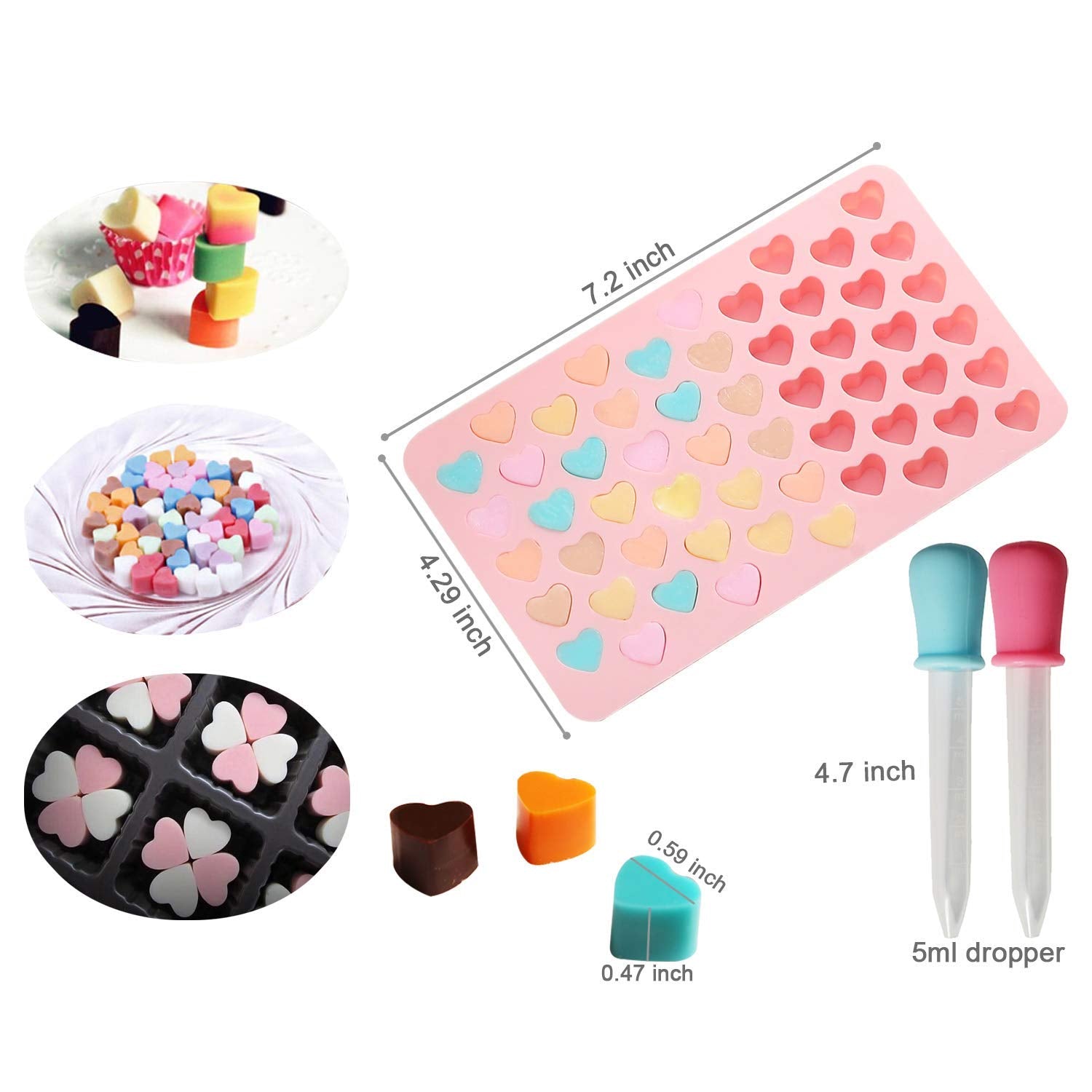 Verdental Small Heart Shaped Silicone Candy Mold Set - Non-Stick Decorative Cake Molds For Chocolate, Gummies, Ice, Sugar Cubes,