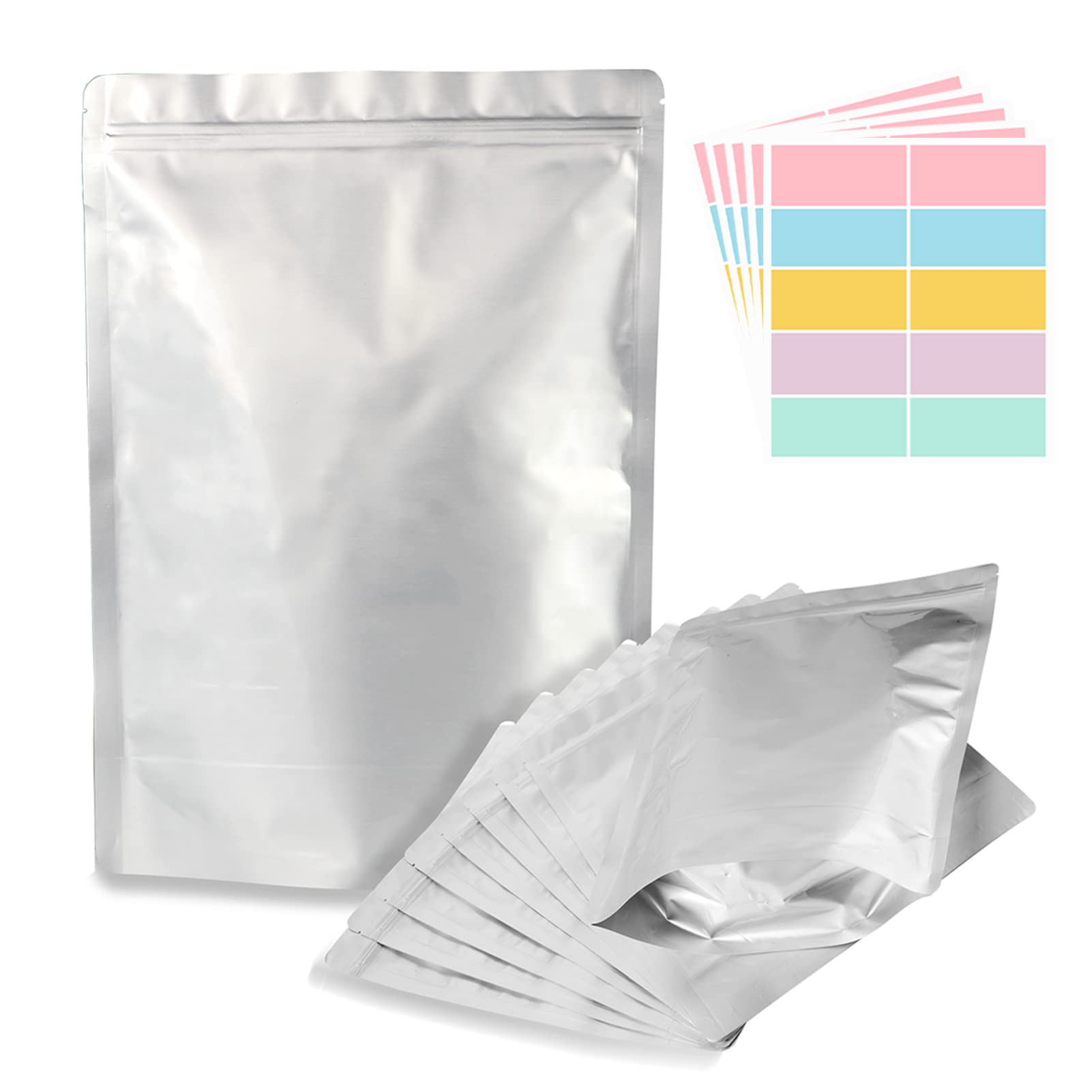 50Pcs 1 Gallon Mylar Bags For Food Storage, 10 Mil 10''X14'' Stand-Up Zipper Pouches Resealable And Heat Sealable Bags For Long
