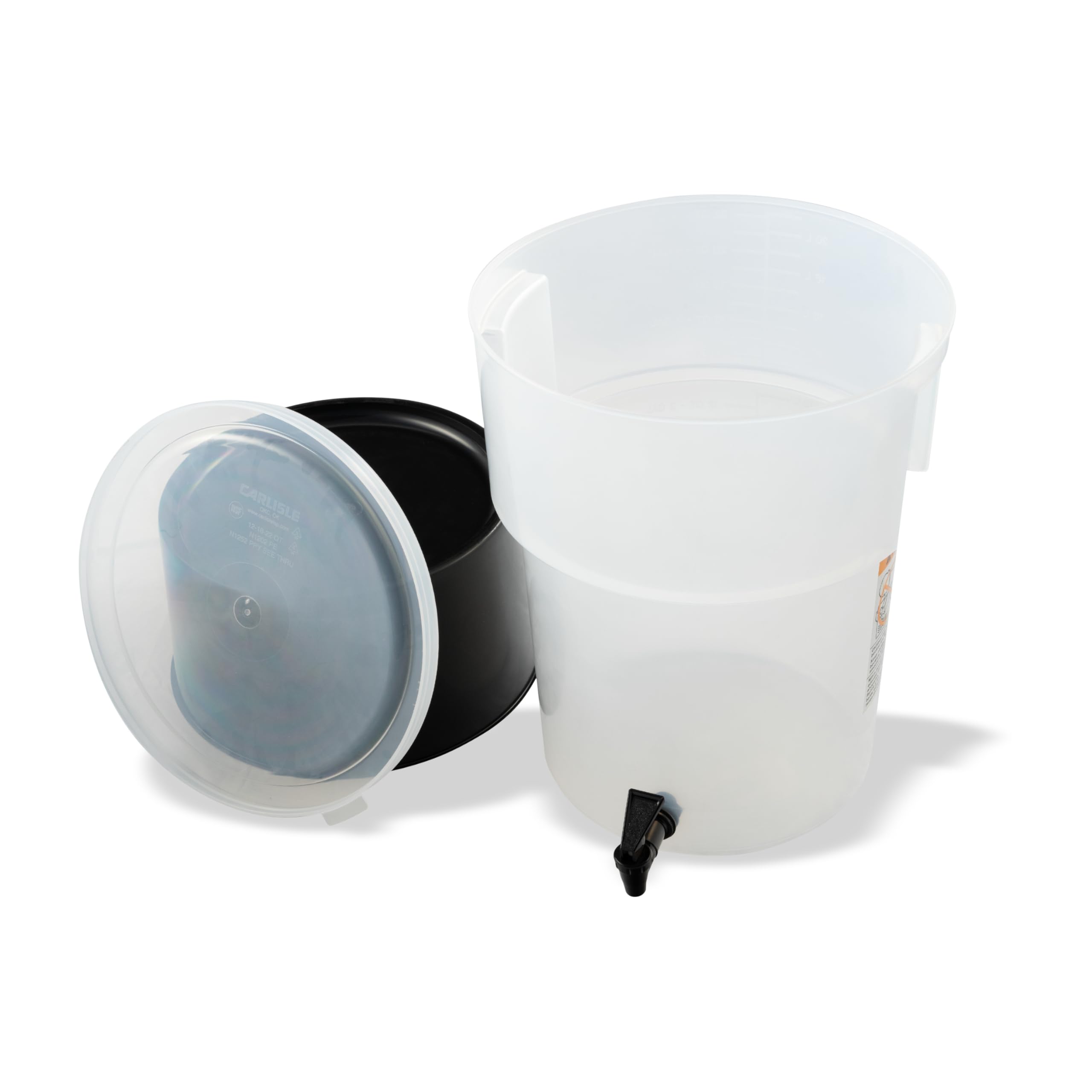 Carlisle FoodService Products 222903 Polypropylene Round Beverage Dispenser with Base  5 gal. Capacity  12-3/8'' Dia. x 21-1/2'' H  Black Base