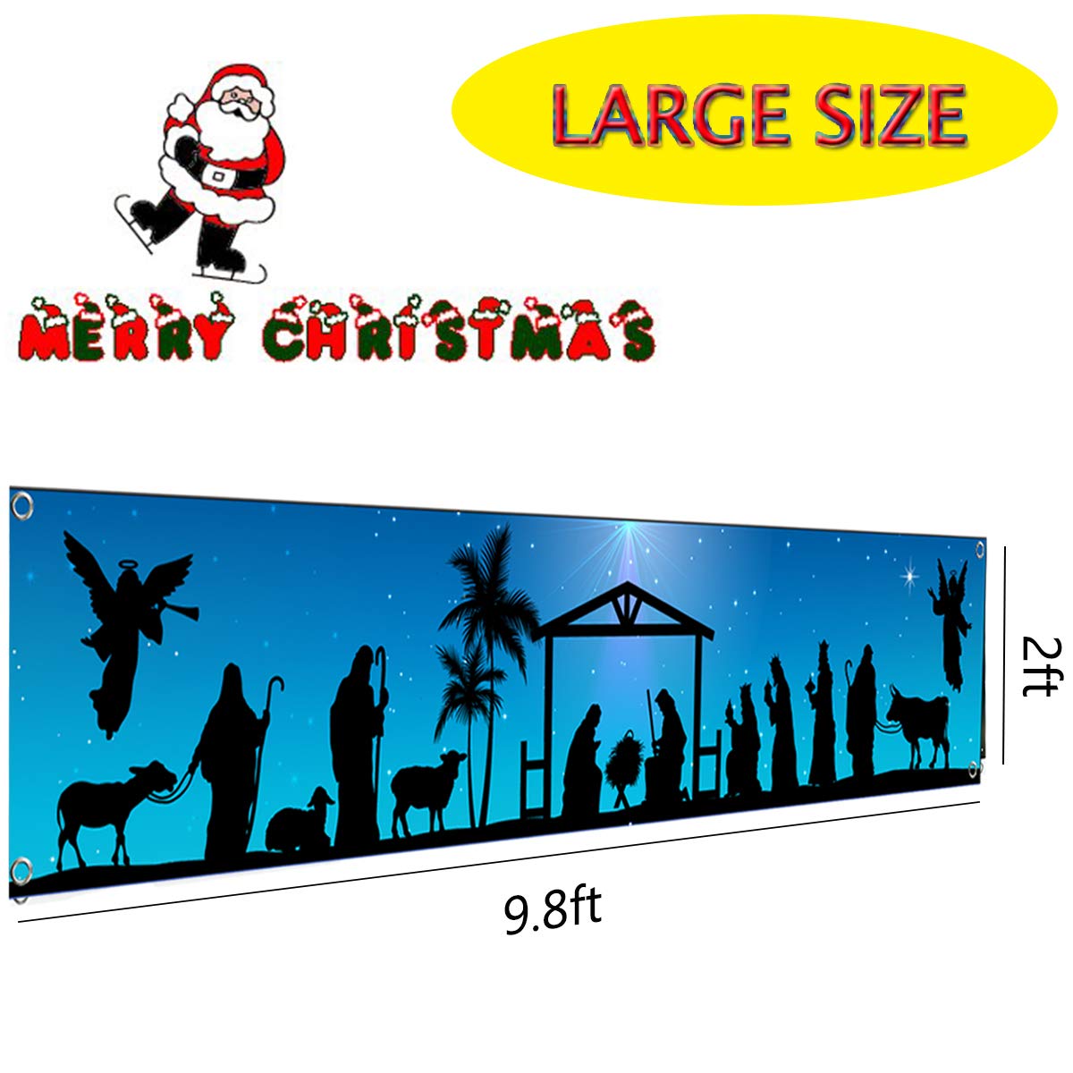 Manger Scene Religious Christmas Yard Signs-Holy Nativity Christmas Banner Large Xmas Yard Sign For Religious Christmas Decorati