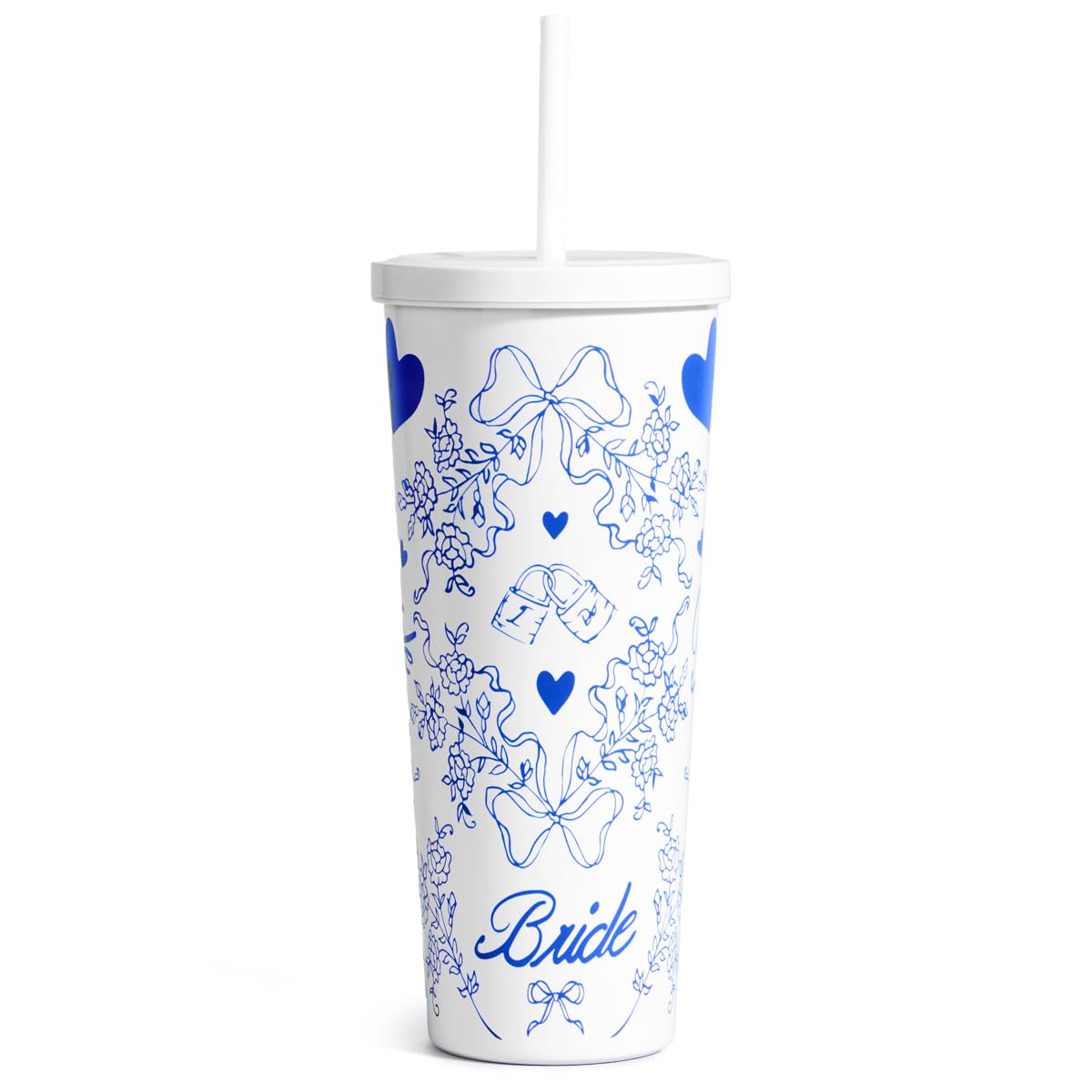 xo, Fetti White + Blue Bride Tumbler, 24 oz. | Bachelorette Supplies, Wedding Morning Drinkware, Bach Party Decorations, Bridesm