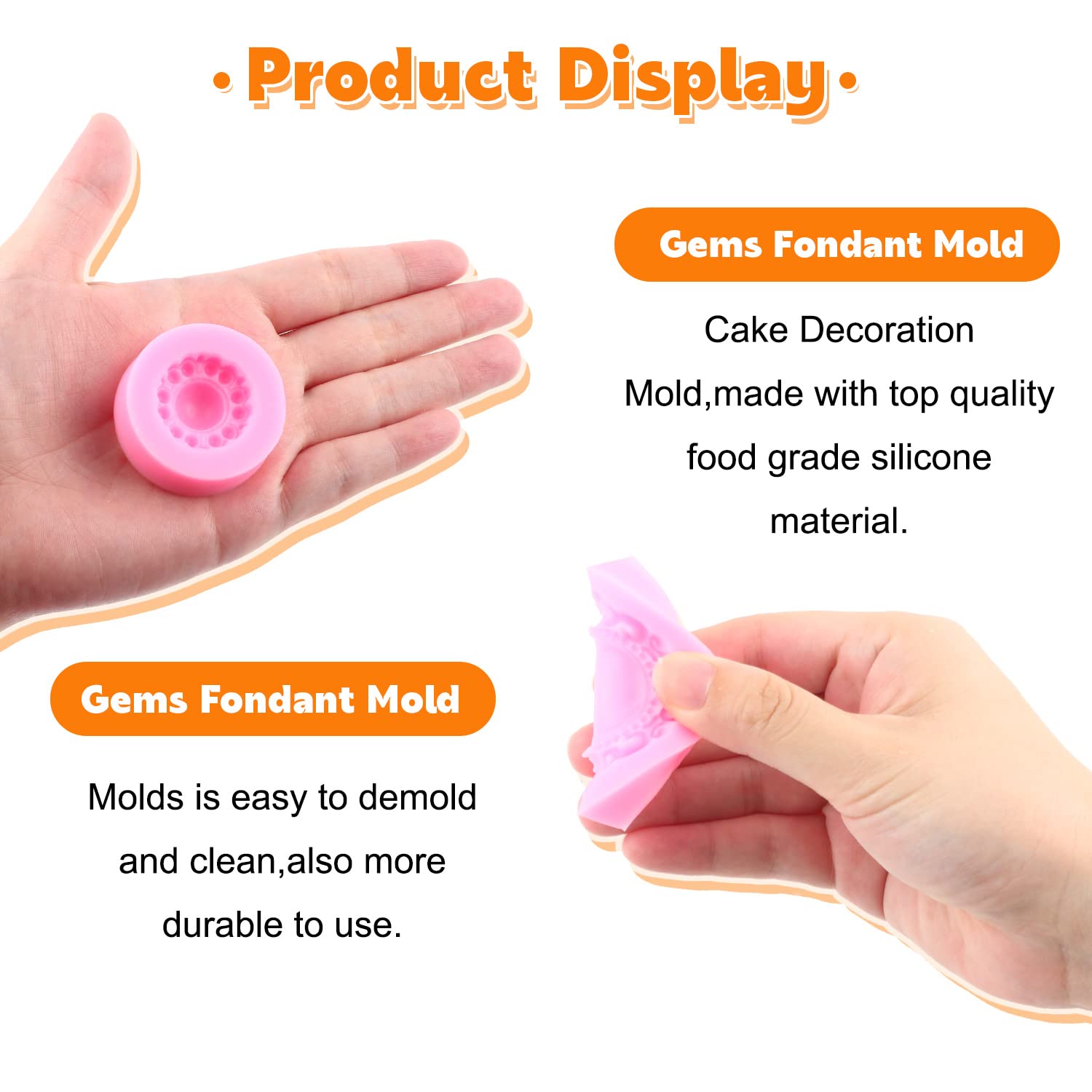 Rfghac Pearl Diamond Brooch Silicone Molds Brooch Gemstone Fondant Candy Mold For Cupcake Topper Cake Decorating Chocolate Polym