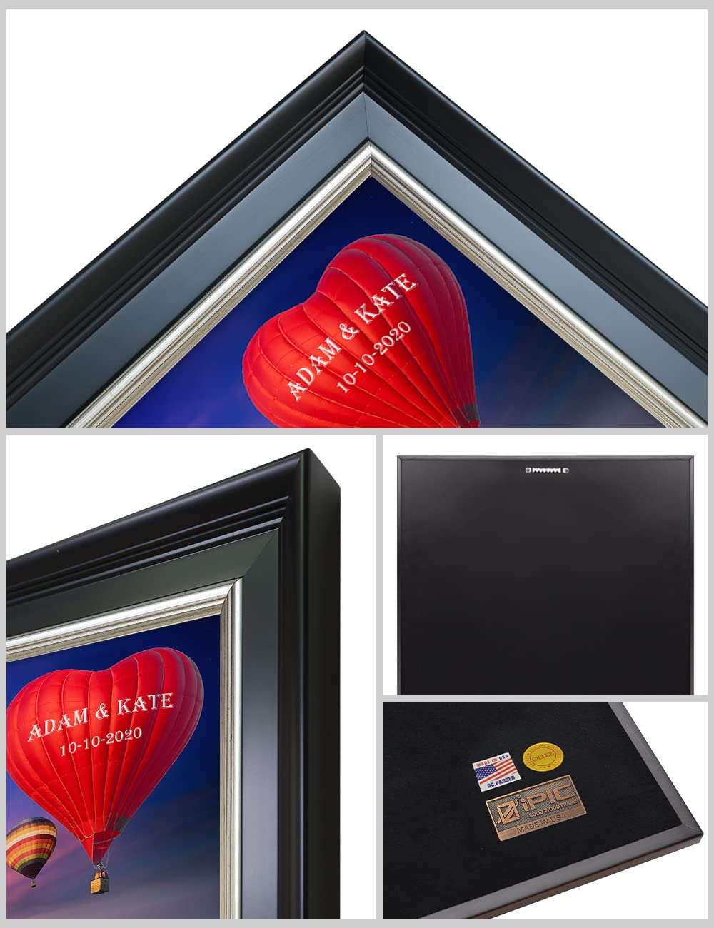 Ipic - Romance On High Personalized Framed Wall Art With Names And Date On, Giclee Prints With Solid Wood Frame, Customized Gift