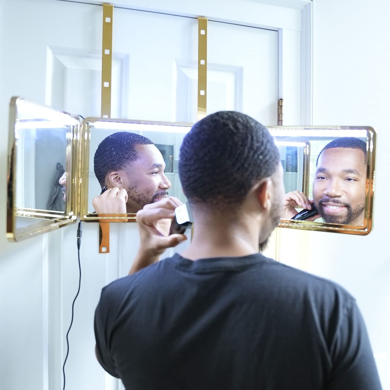 Self-Cut System King'S Gold Plated Mirror, Three Way, 360, Trifold, Self Haircuts, 9.5''X14''