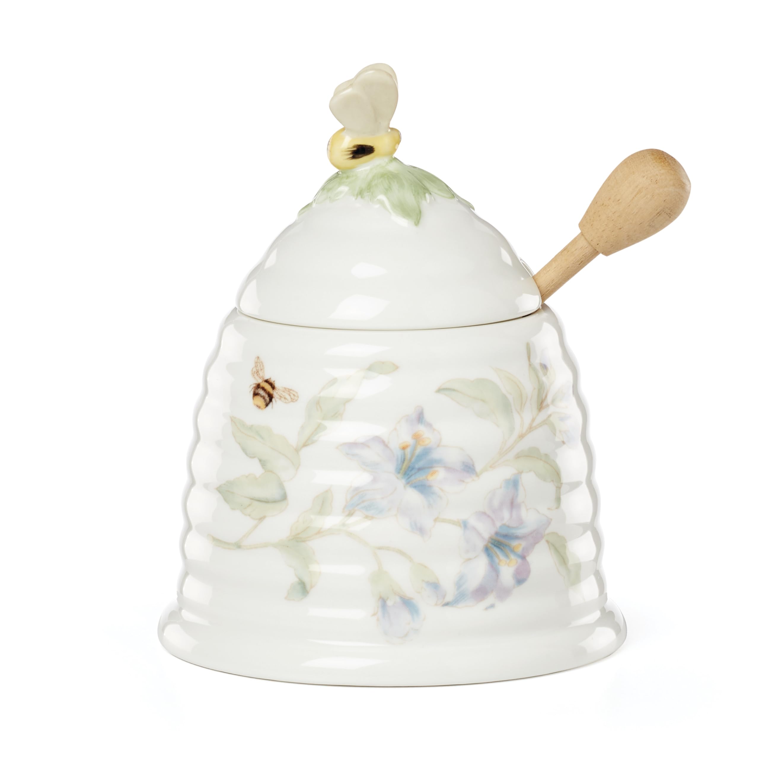 Lenox Home And Kitchen, Butterfly Meadow Beehive Honey Pot, Porcelain Material, Dishwasher Safe, Honey Jar, Honeypot, Bee And Fl