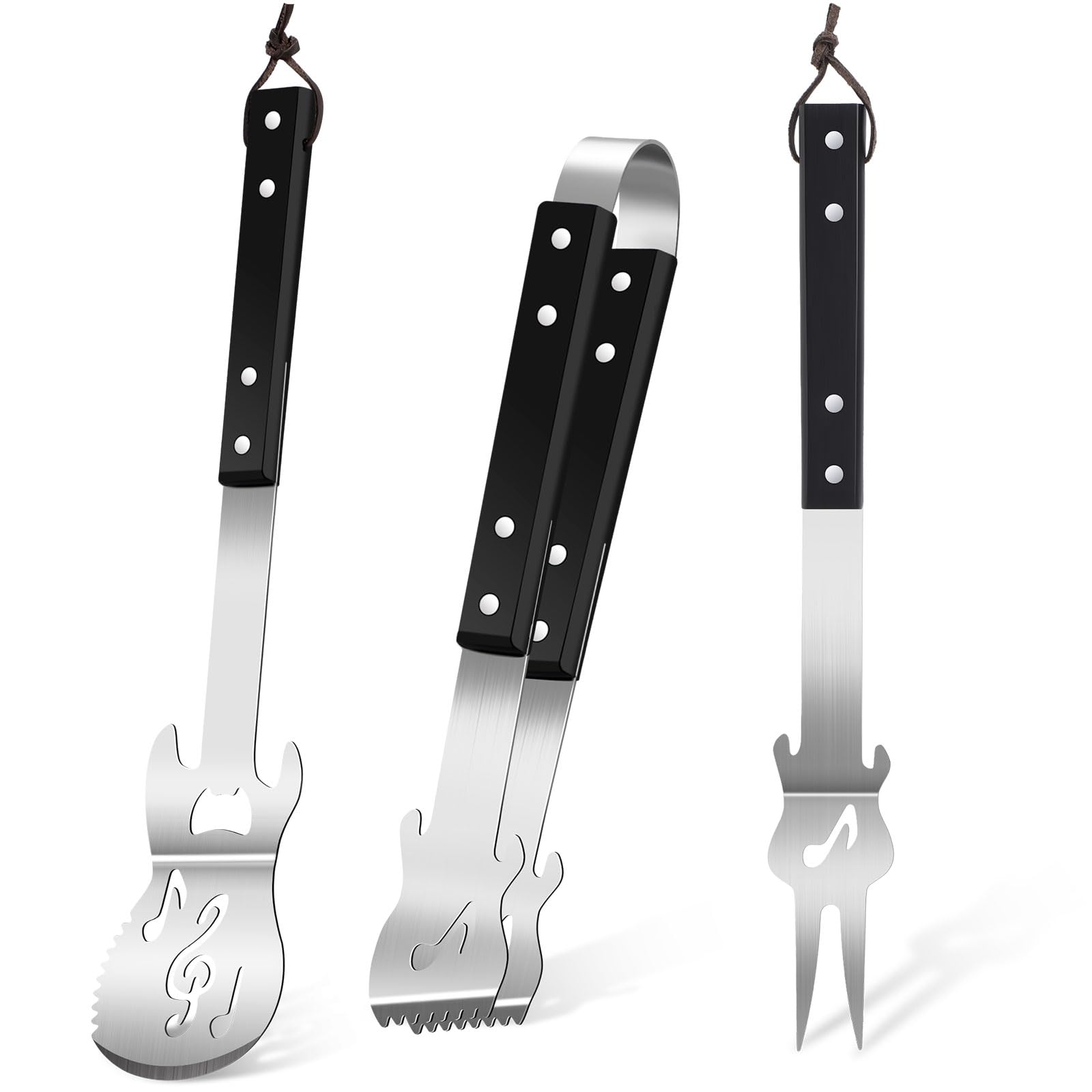 Jingmore 3 Pcs Rock Guitar Gifts for Dad Barbecue Tool Stainless Steel Guitar Gifts BBQ Utensils Father Day Grilling Accessories