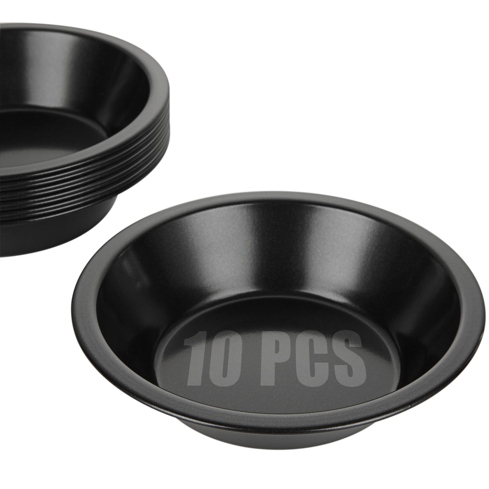 Cyeah 10 Pcs Non-Stick Mini Pie Pans, 4 Inch Round Deep Pie Dish For Baking, High Carbon Steel Pot Pie Baking Dishes, Small Blac