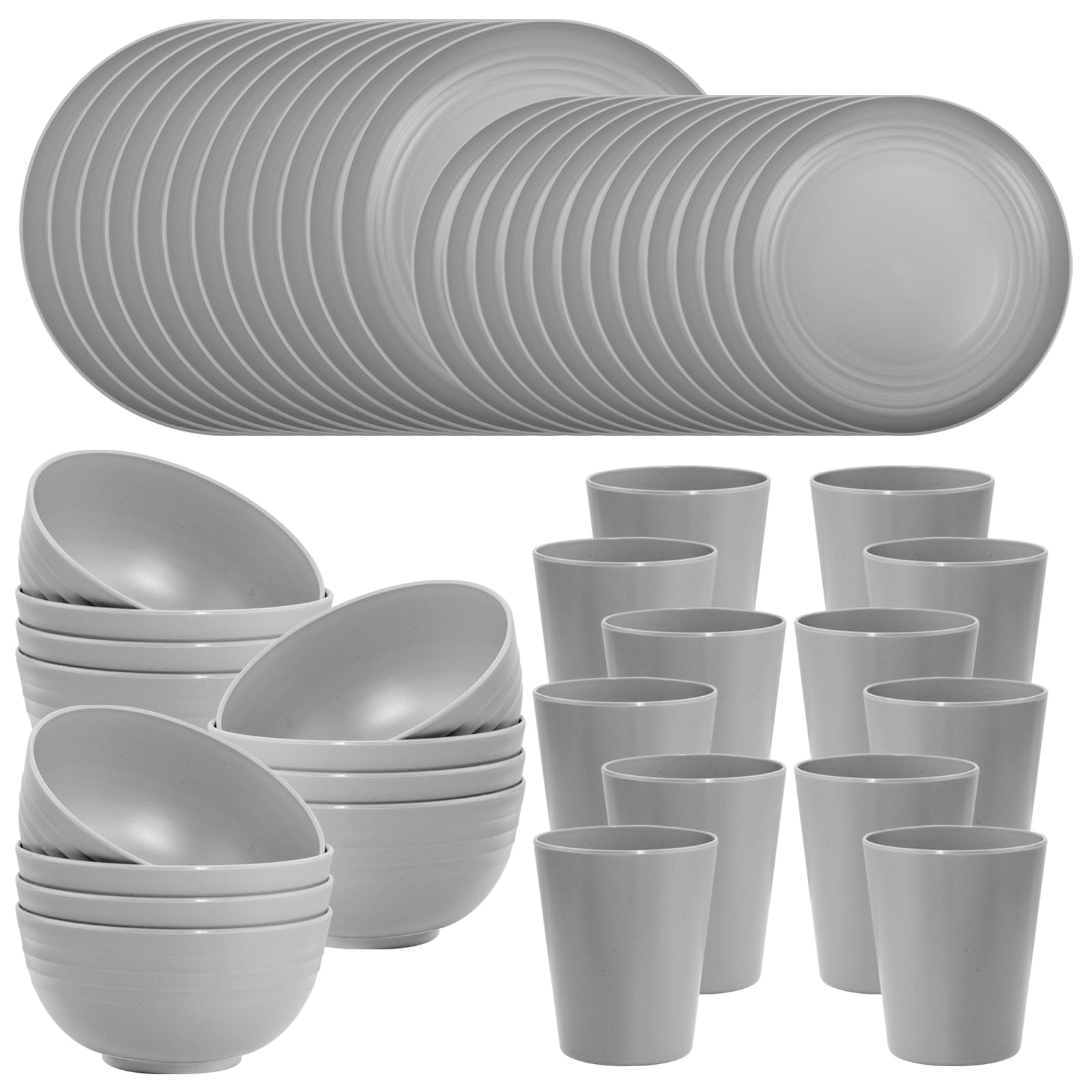 Liyh 48Pcs Grey Straw Dinnerware Set, Plates And Bowls Set, Camping Dish Set For 12, Plastic Dinnerware Set, Dishwasher Safe Din